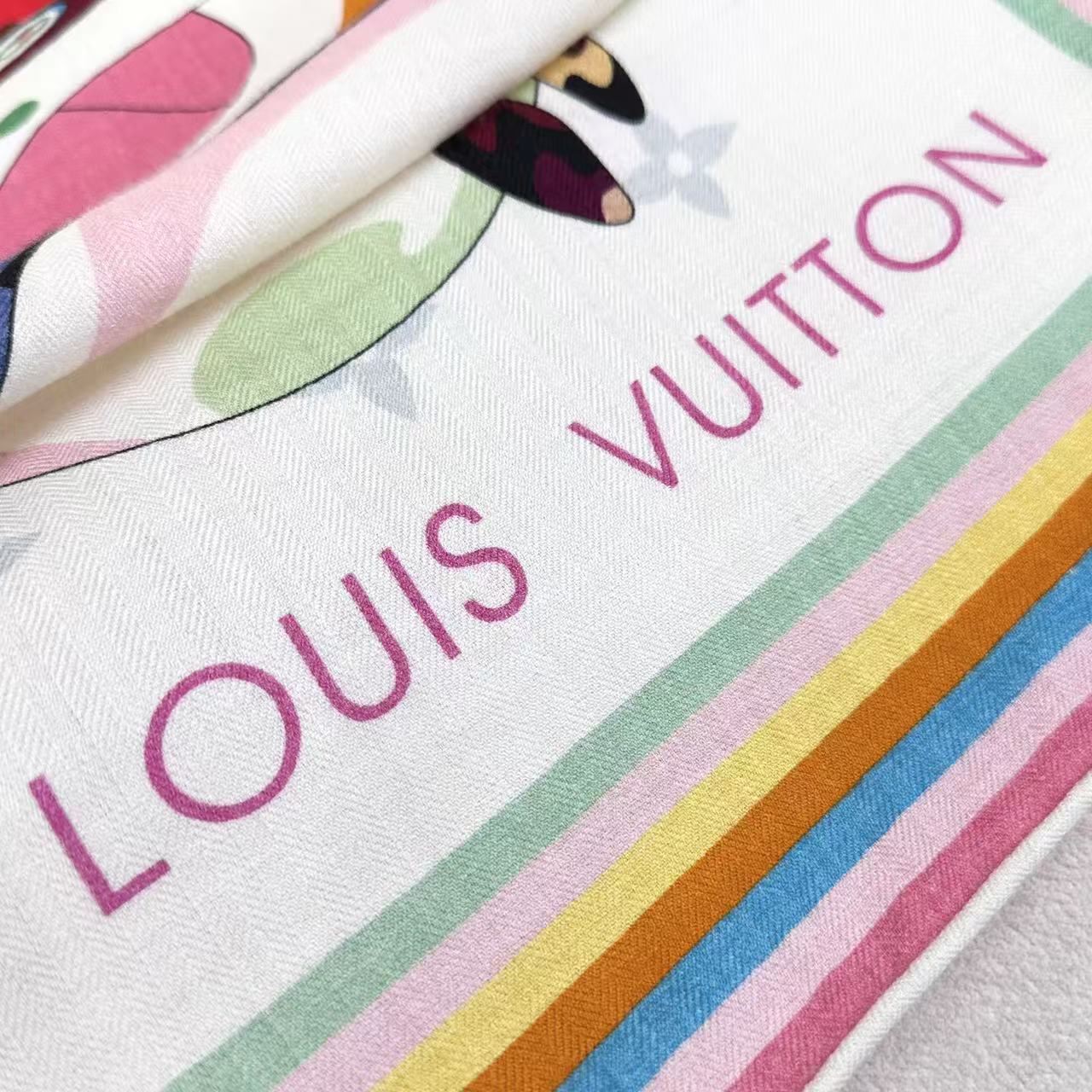 LV x TM SUPERFLAT 140cm White Multicolor Silk Wool 978742