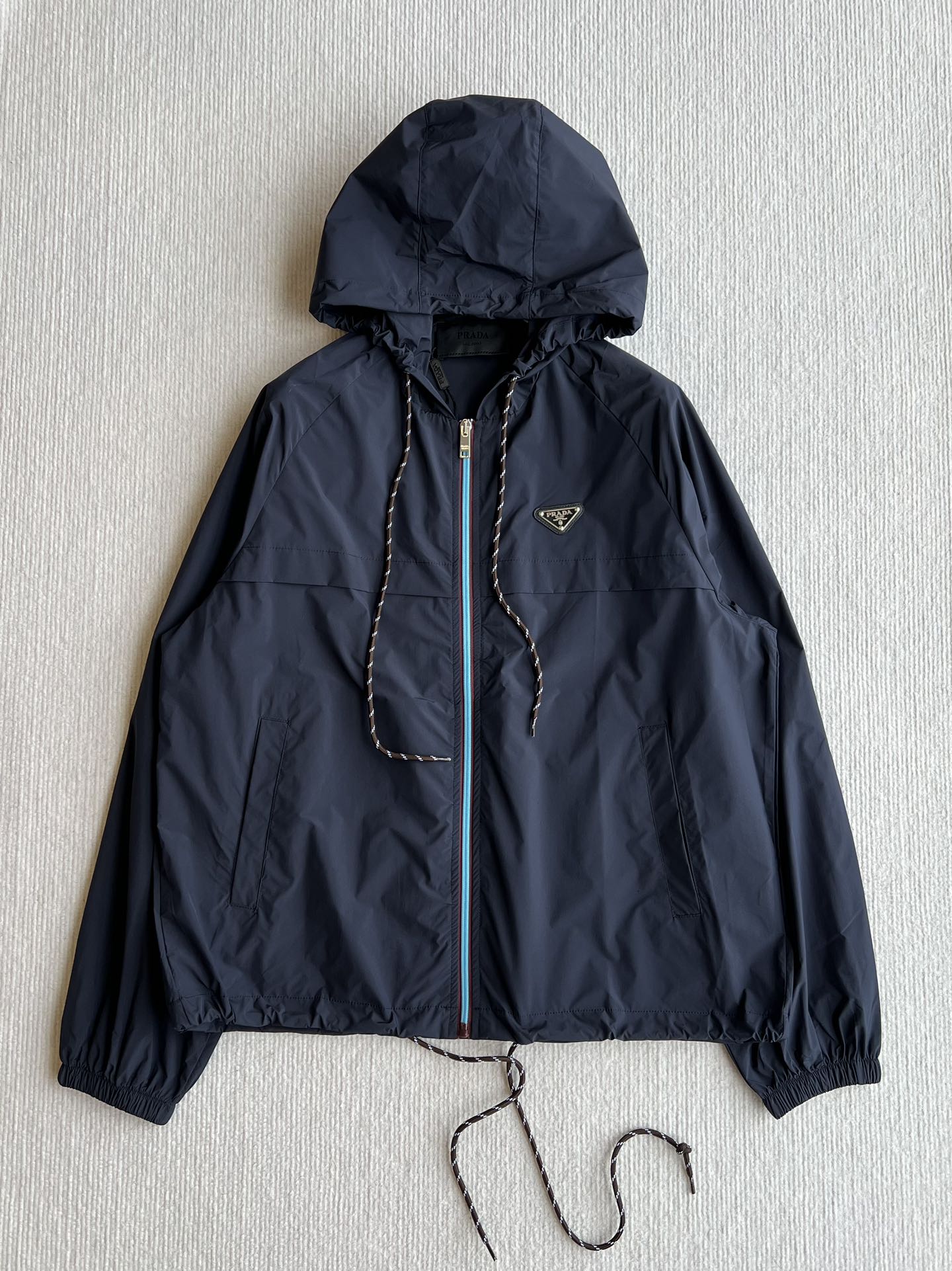 Prada 25 Hooded Jacket Navy Blue Polyester