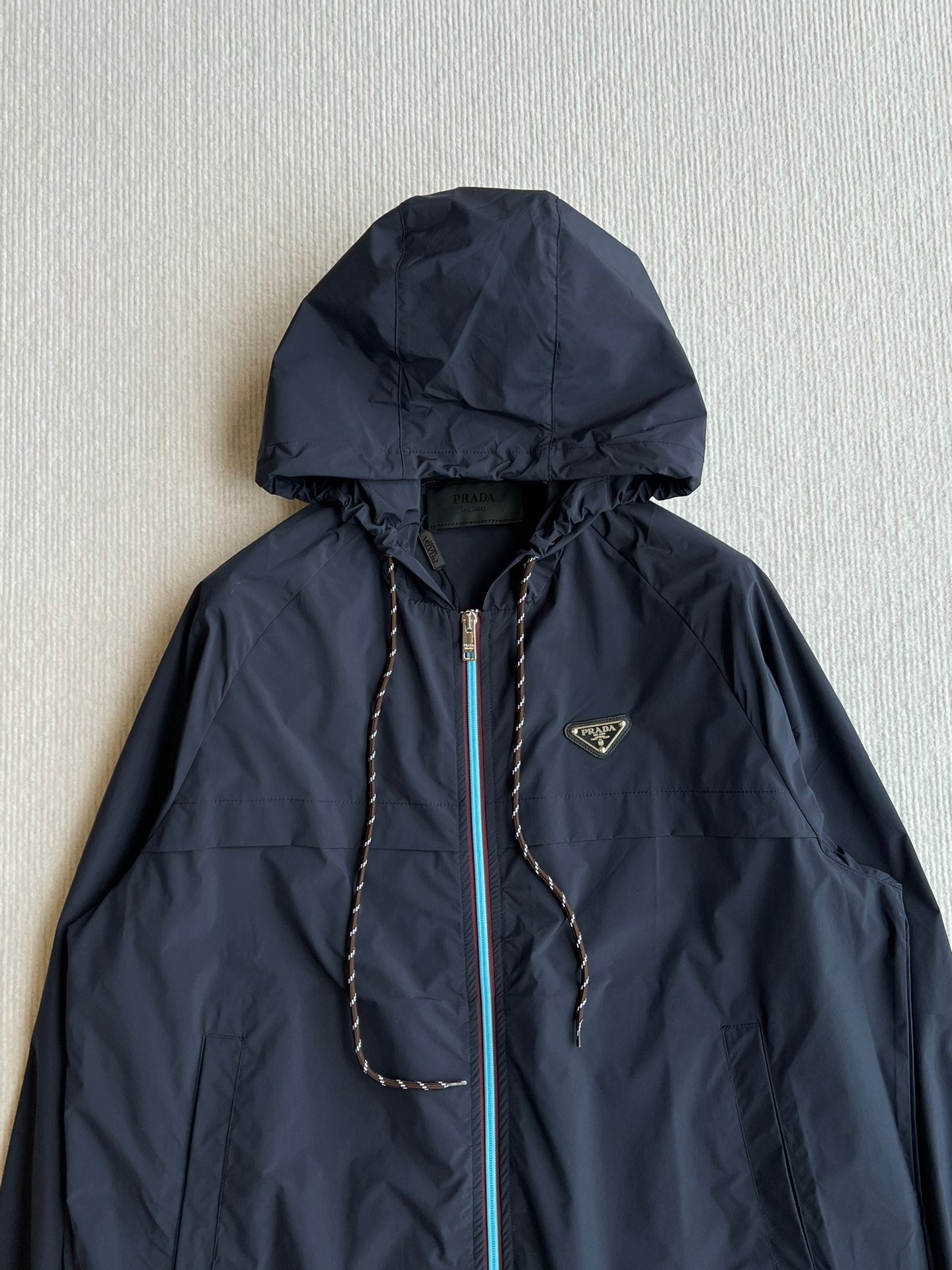 Prada 25 Hooded Jacket Navy Blue Polyester