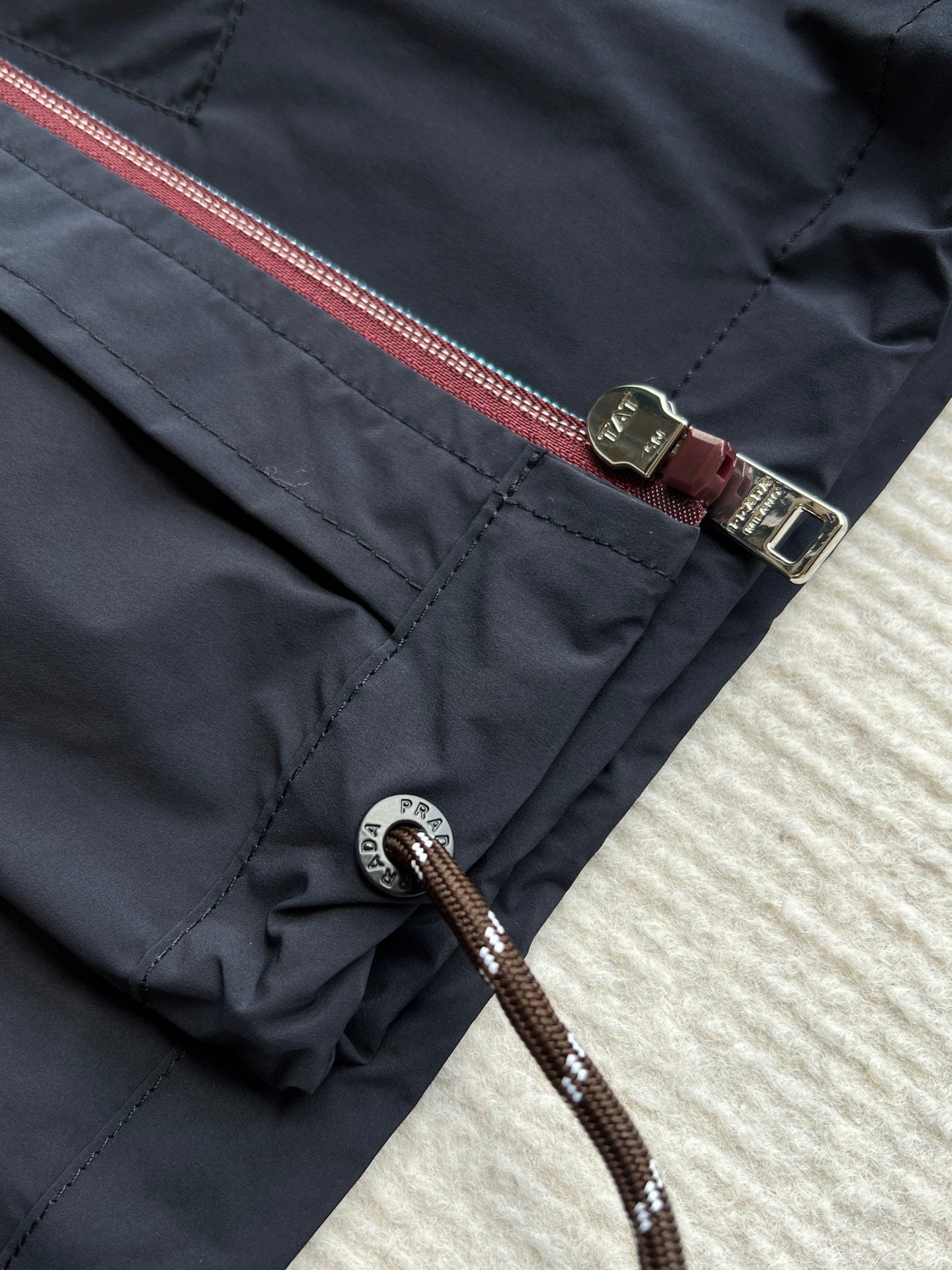 Prada 25 Hooded Jacket Navy Blue Polyester