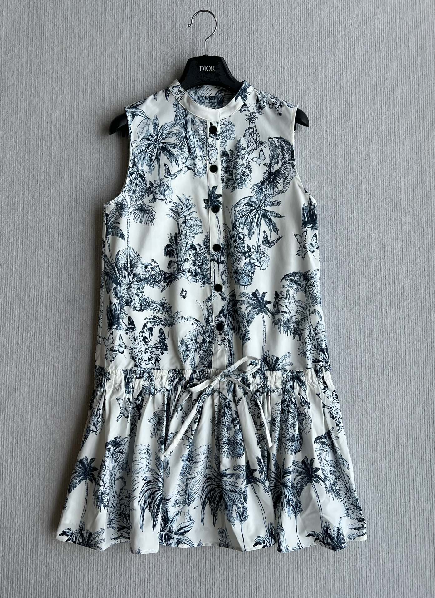 CD 25 Painting Waist Sleeveless Dress White Blue Cotton Polyester