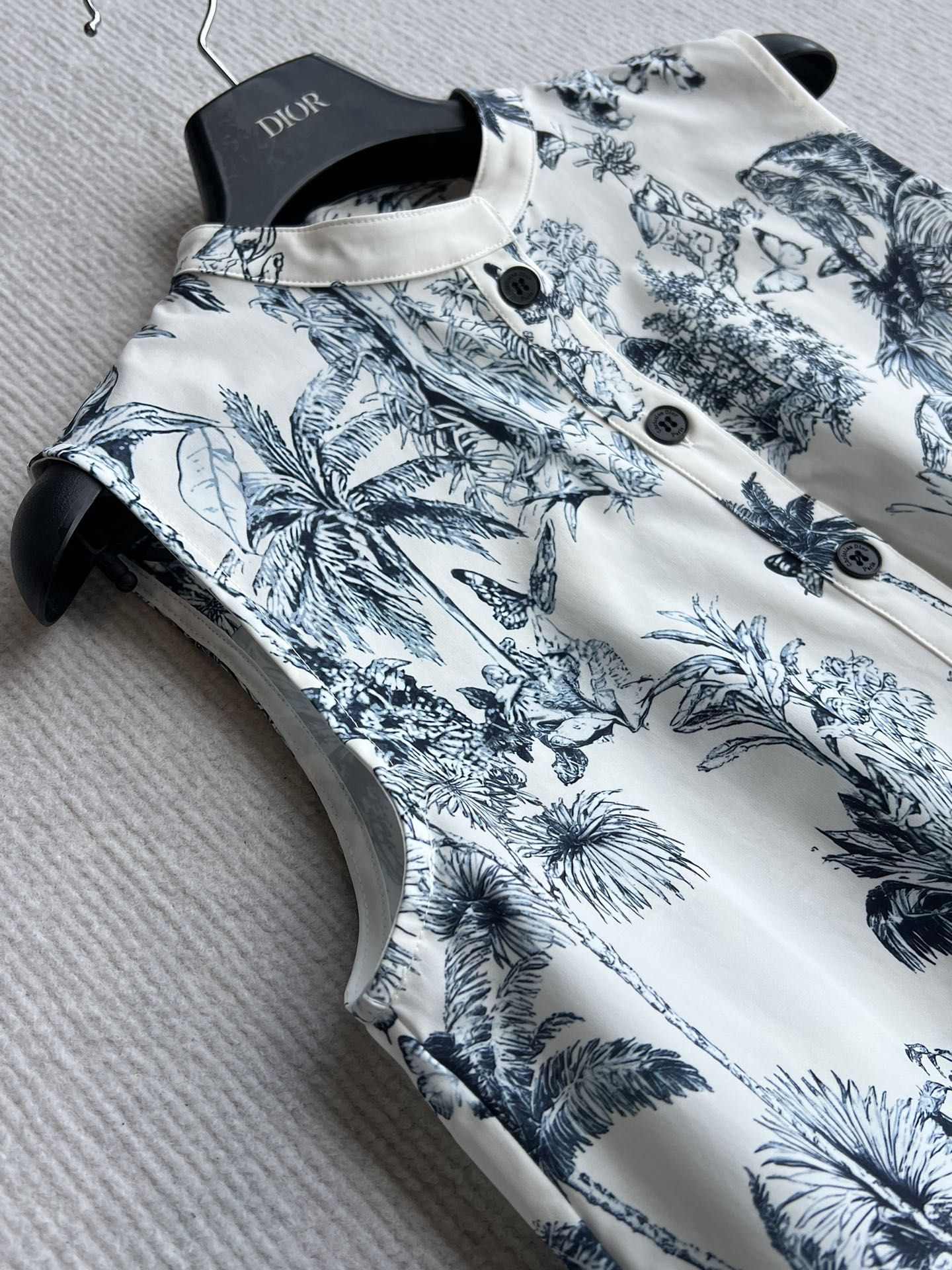 CD 25 Painting Waist Sleeveless Dress White Blue Cotton Polyester