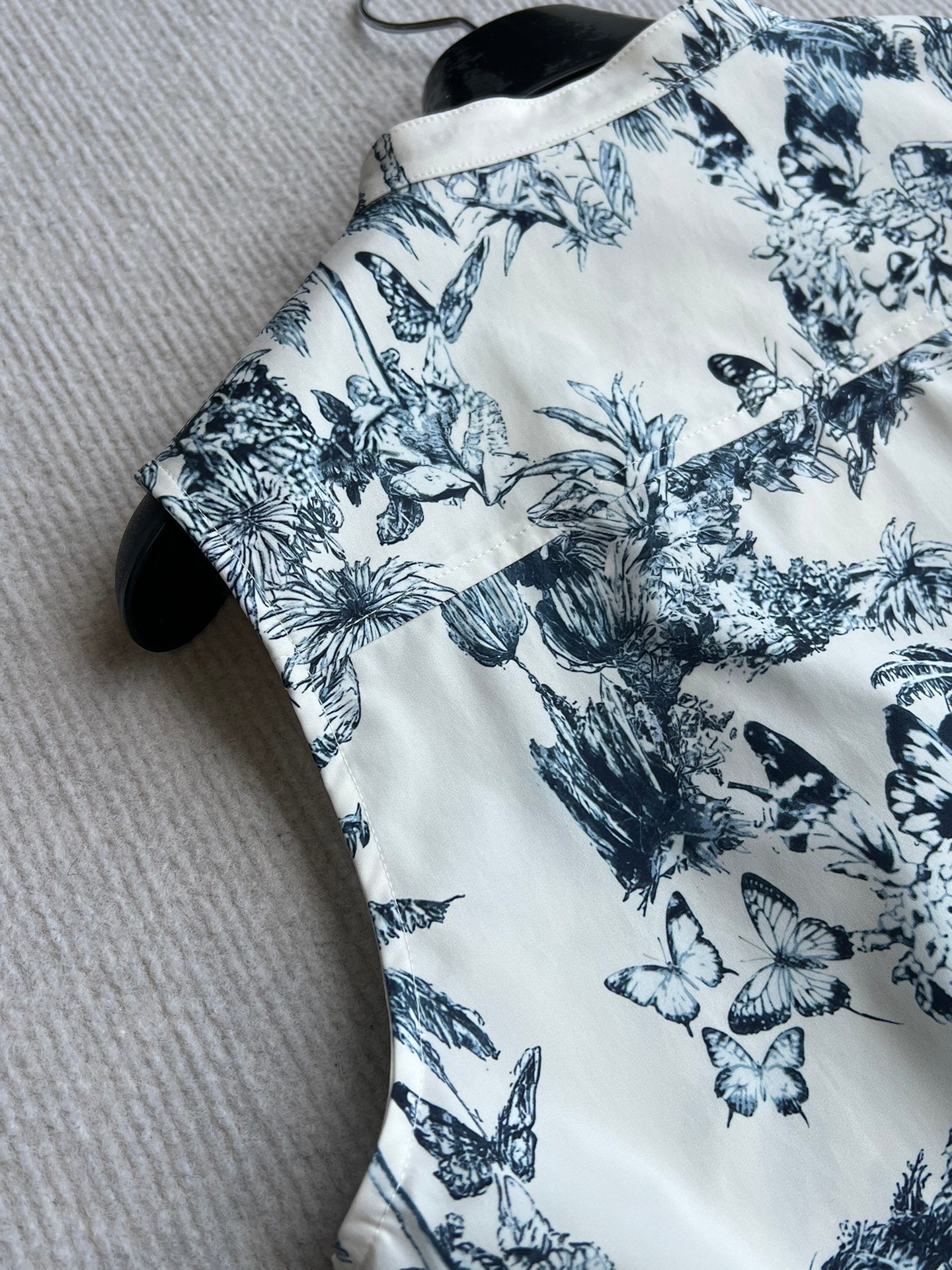 CD 25 Painting Waist Sleeveless Dress White Blue Cotton Polyester