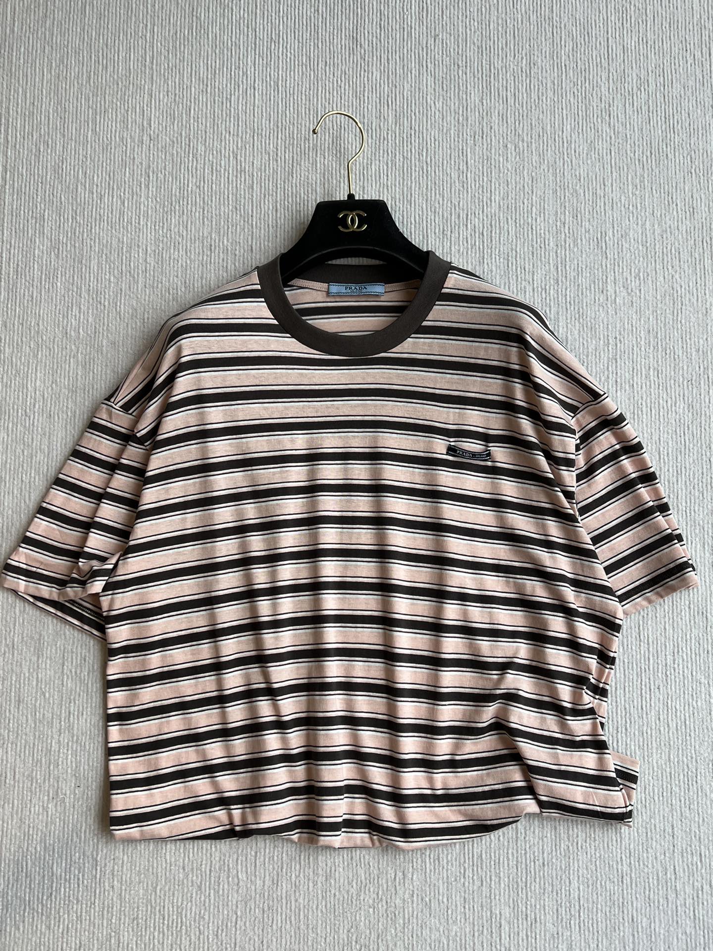 Prada 25 Striped Round Neck T-shirt Beige Brown Cotton