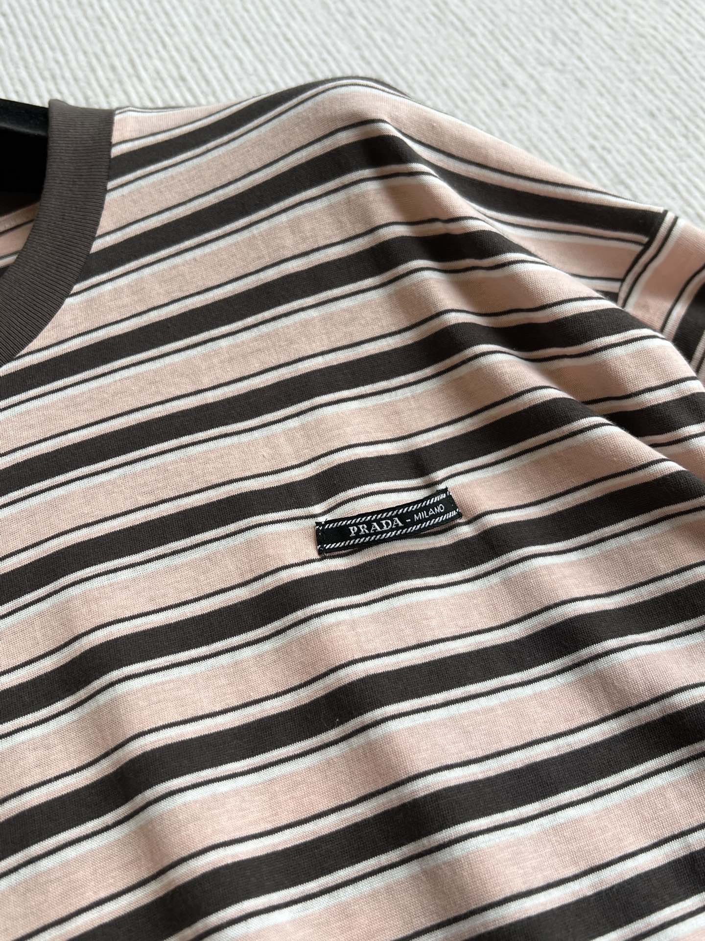 Prada 25 Striped Round Neck T-shirt Beige Brown Cotton