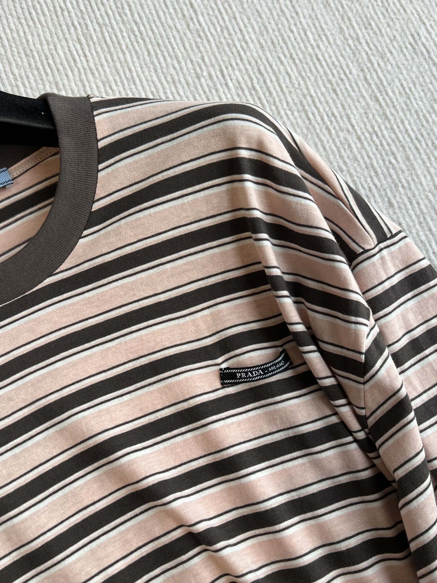 Prada 25 Striped Round Neck T-shirt Beige Brown Cotton