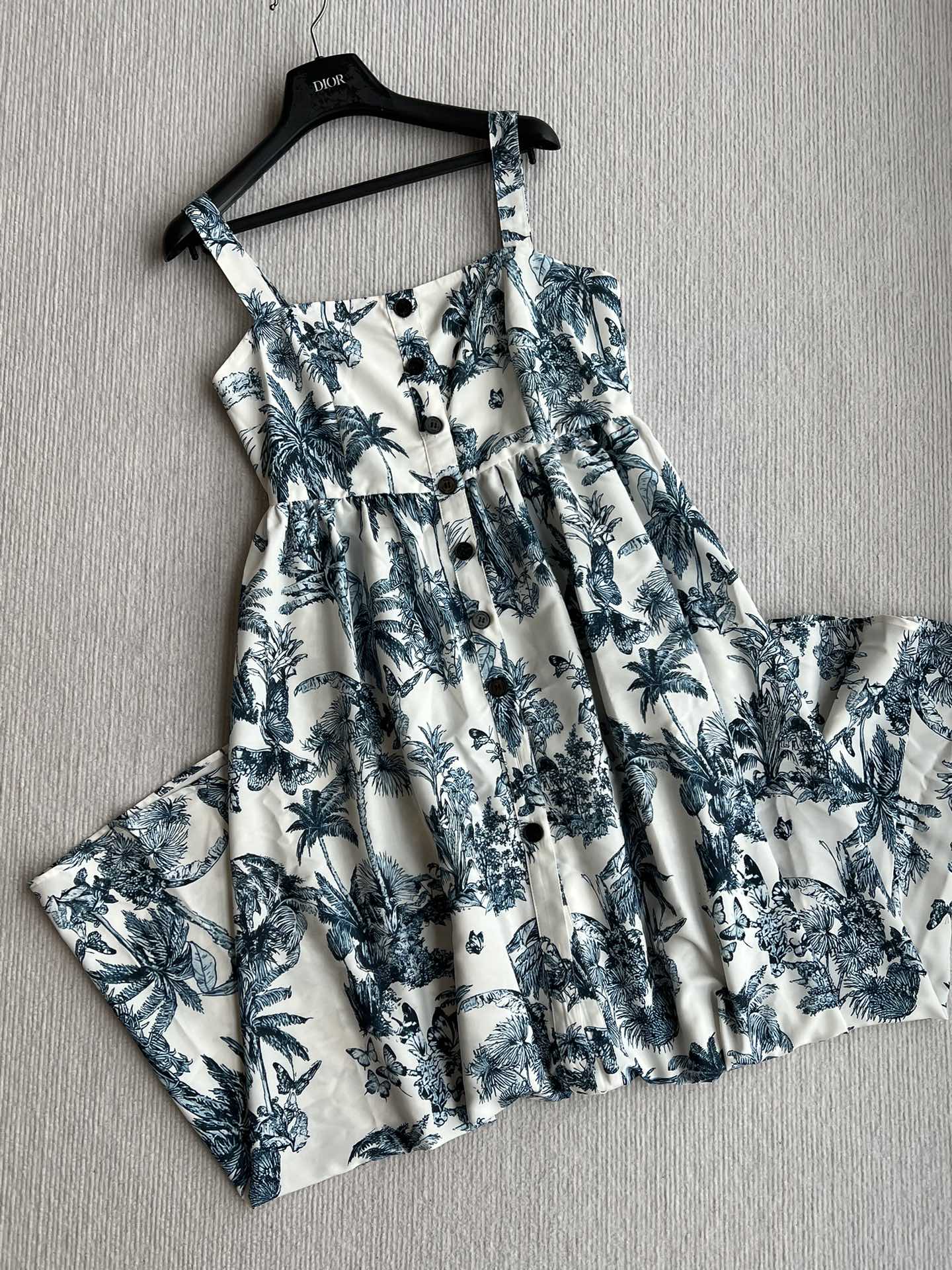 CD 25 Pattern Printed Suspender Dress White Blue Cotton Polyester
