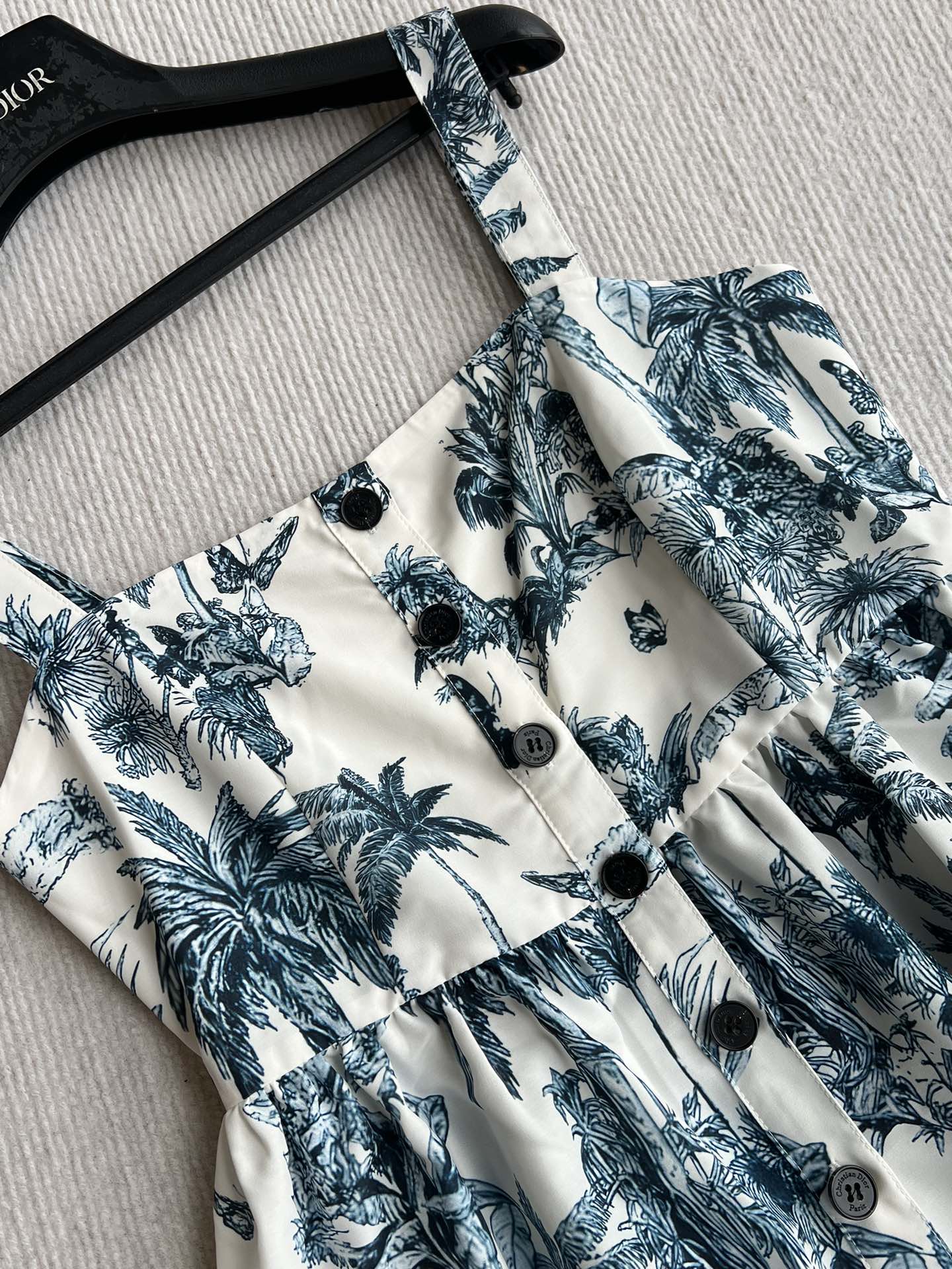 CD 25 Pattern Printed Suspender Dress White Blue Cotton Polyester