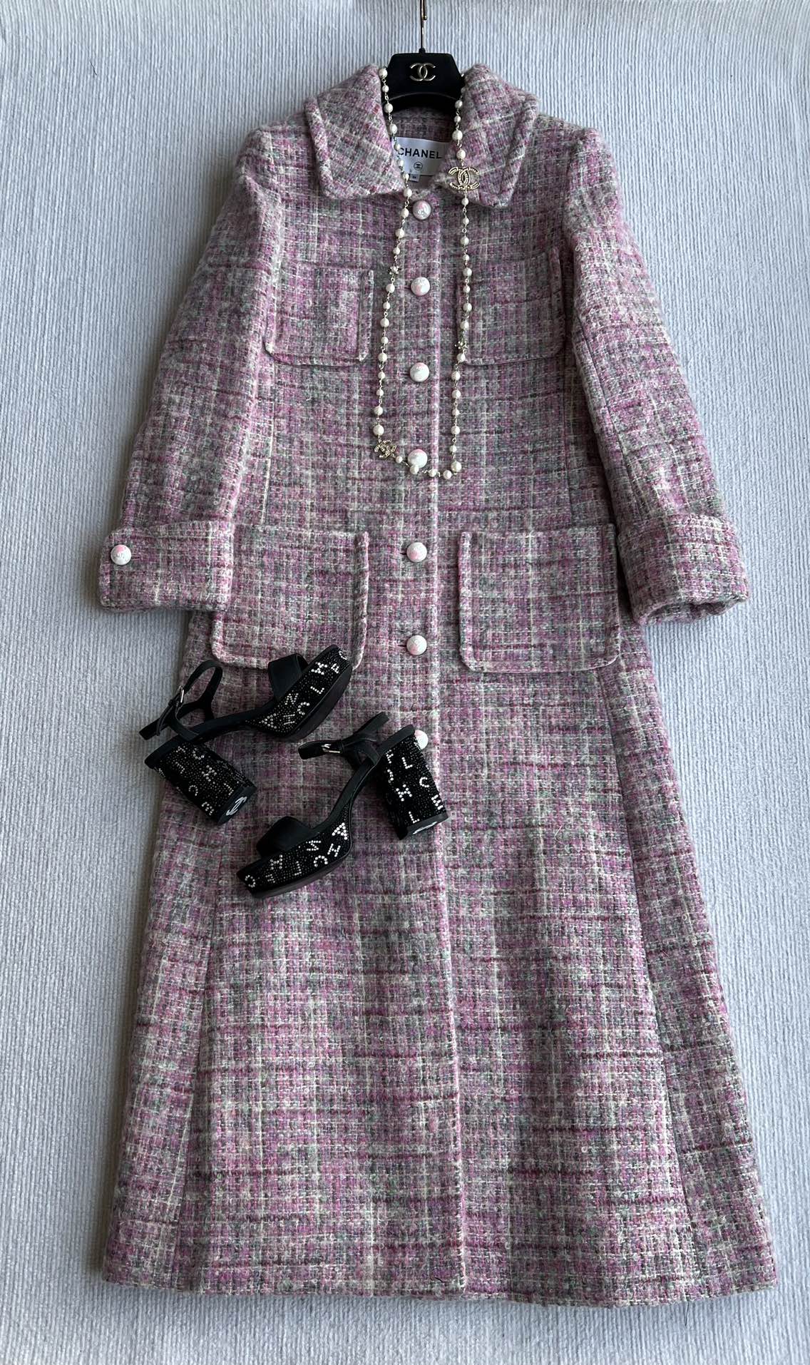 Chanel 25 Long Coat Pink Mohair Wool 318385