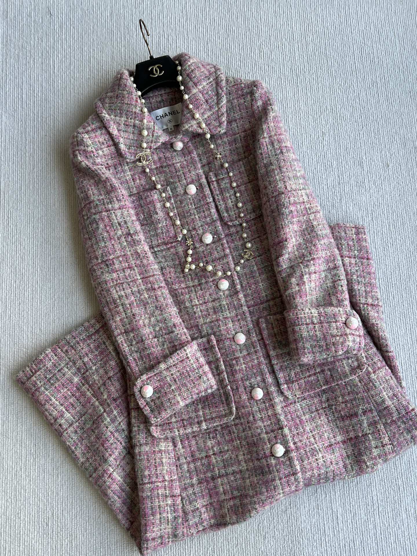 Chanel 25 Long Coat Pink Mohair Wool 318385