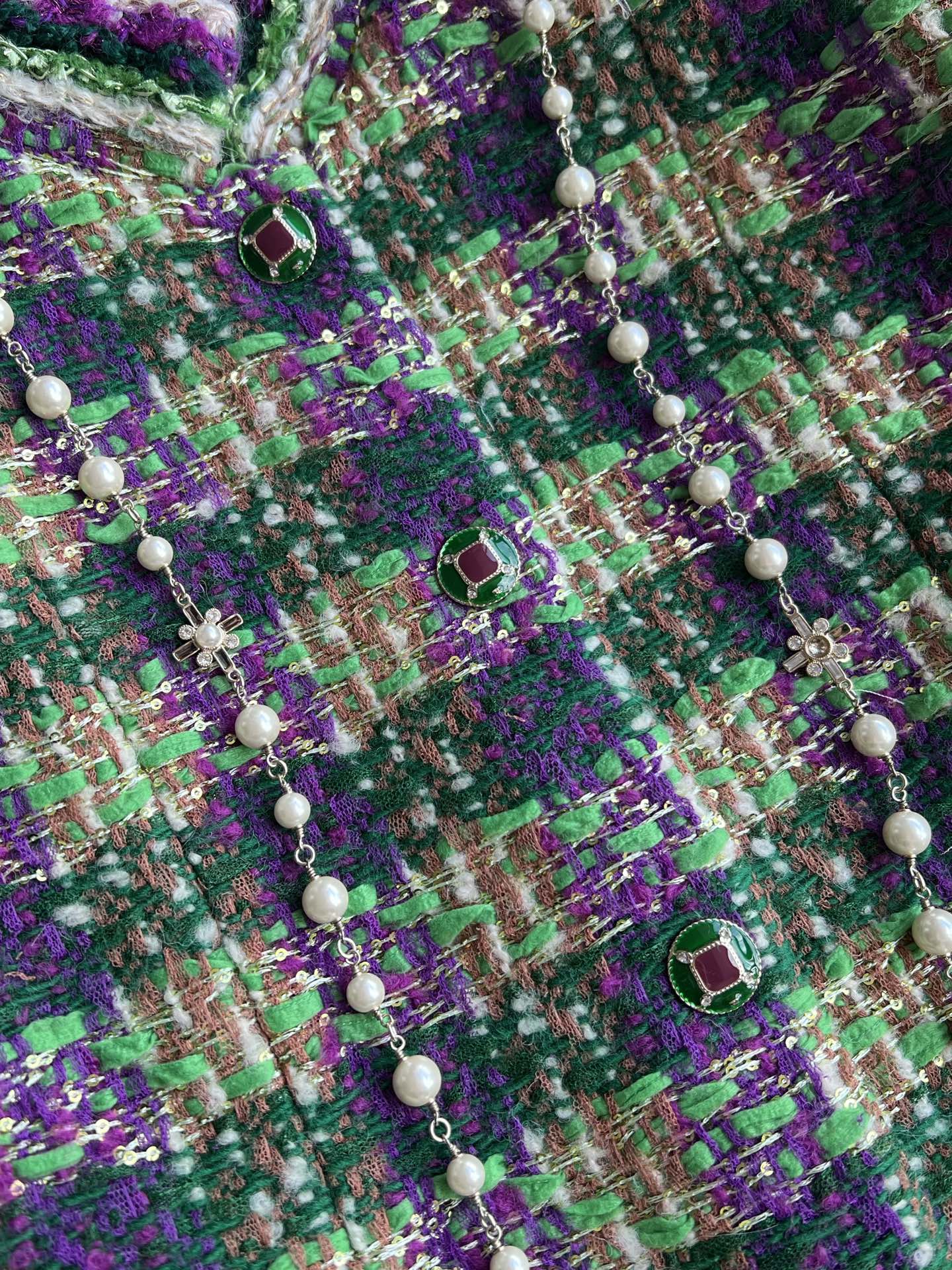 Chanel 2025 Plaid Tweed Jacket Green Wool Polyester 325361