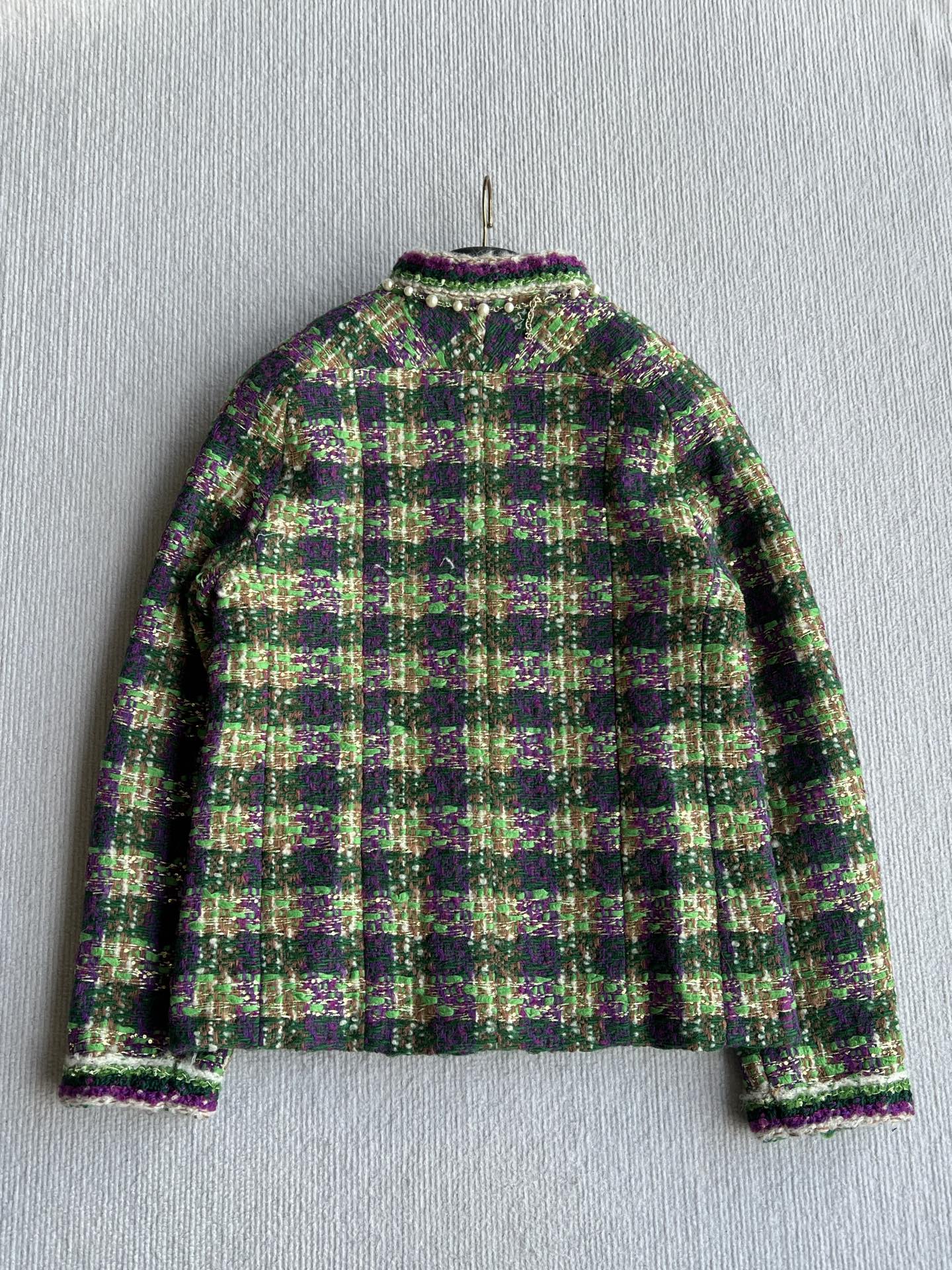 Chanel 2025 Plaid Tweed Jacket Green Wool Polyester 325361
