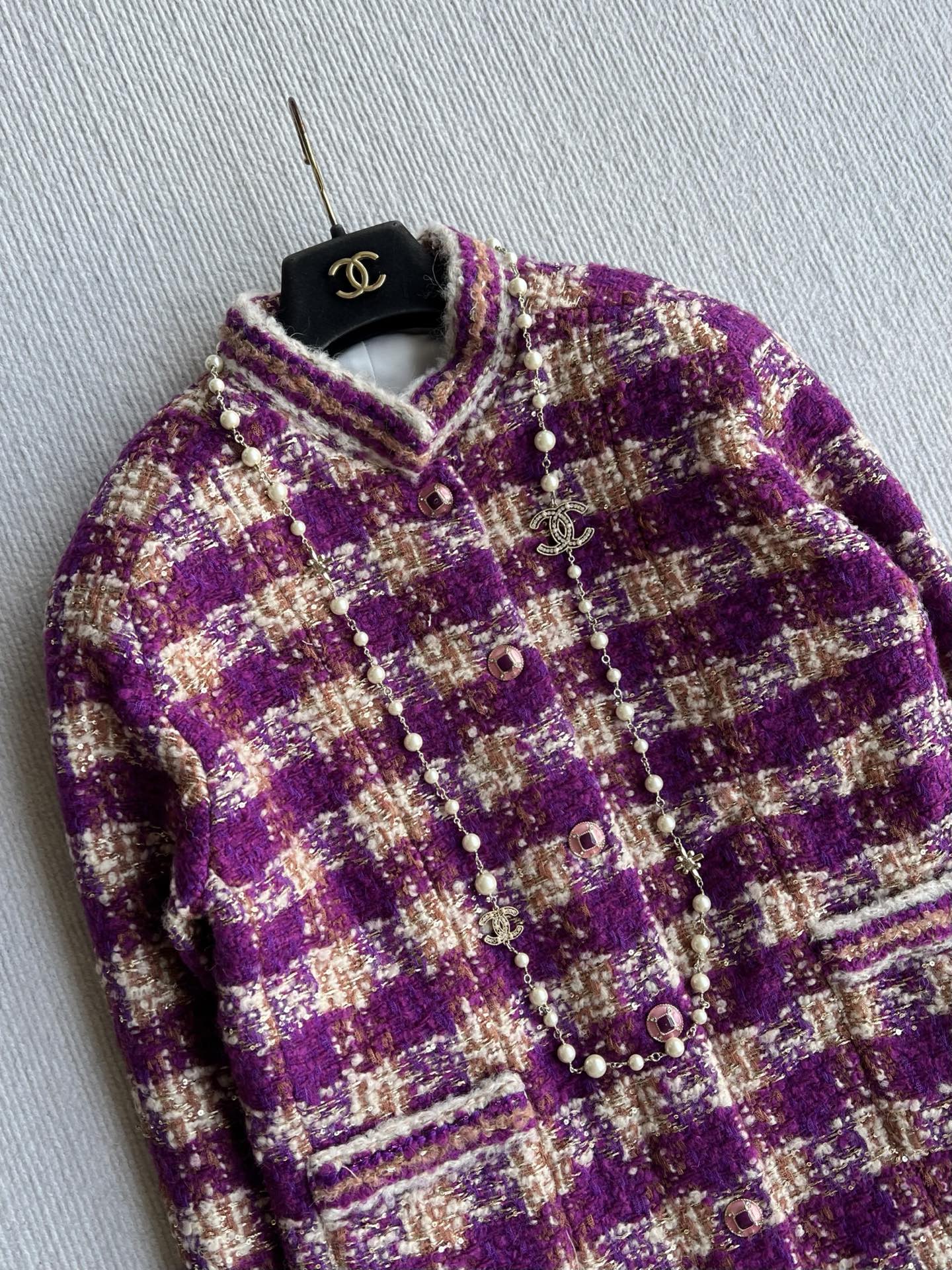 Chanel 2025 Plaid Tweed Jacket Purple Wool Polyester 325362