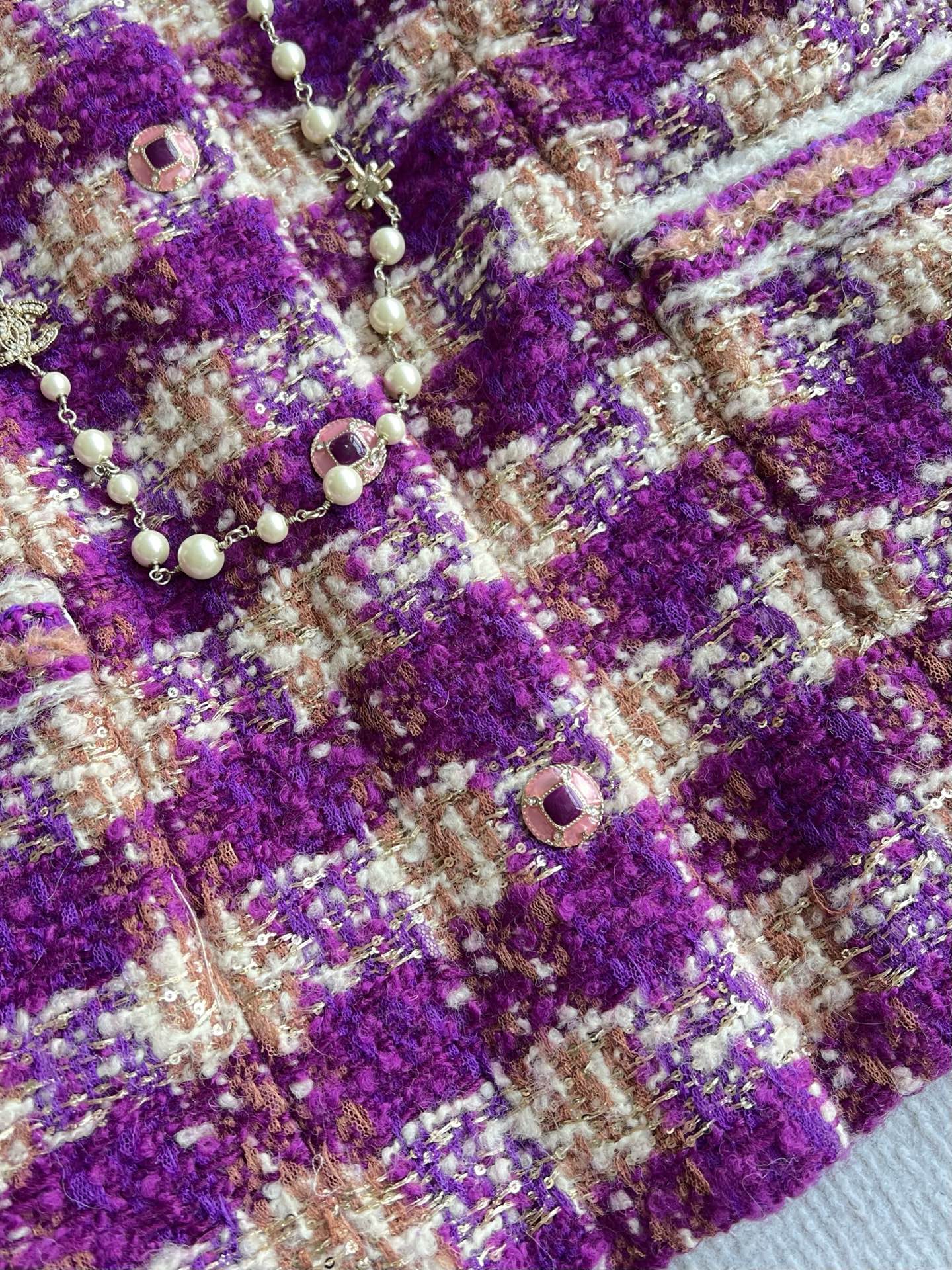 Chanel 2025 Plaid Tweed Jacket Purple Wool Polyester 325362