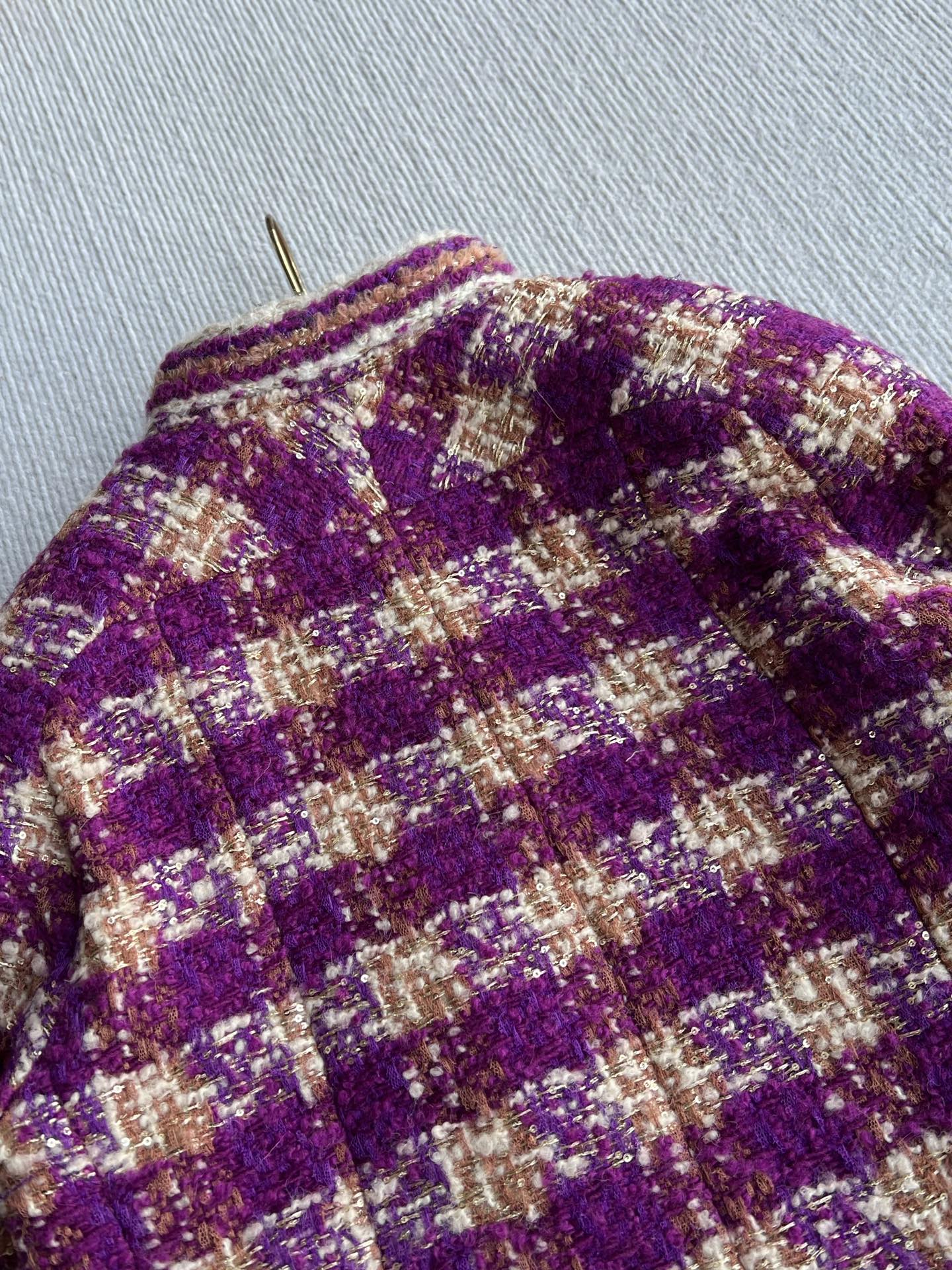Chanel 2025 Plaid Tweed Jacket Purple Wool Polyester 325362