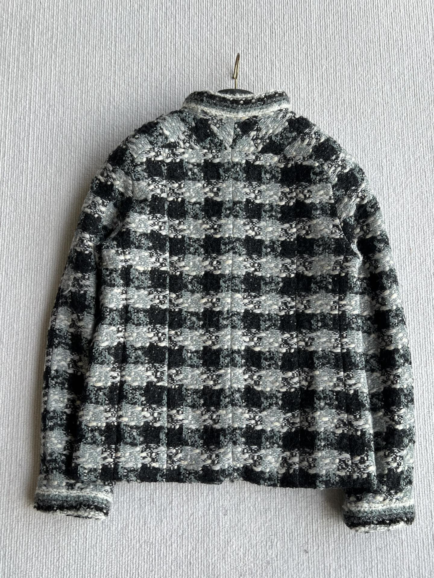 Chanel 2025 Plaid Tweed Jacket Black Wool Polyester 325363
