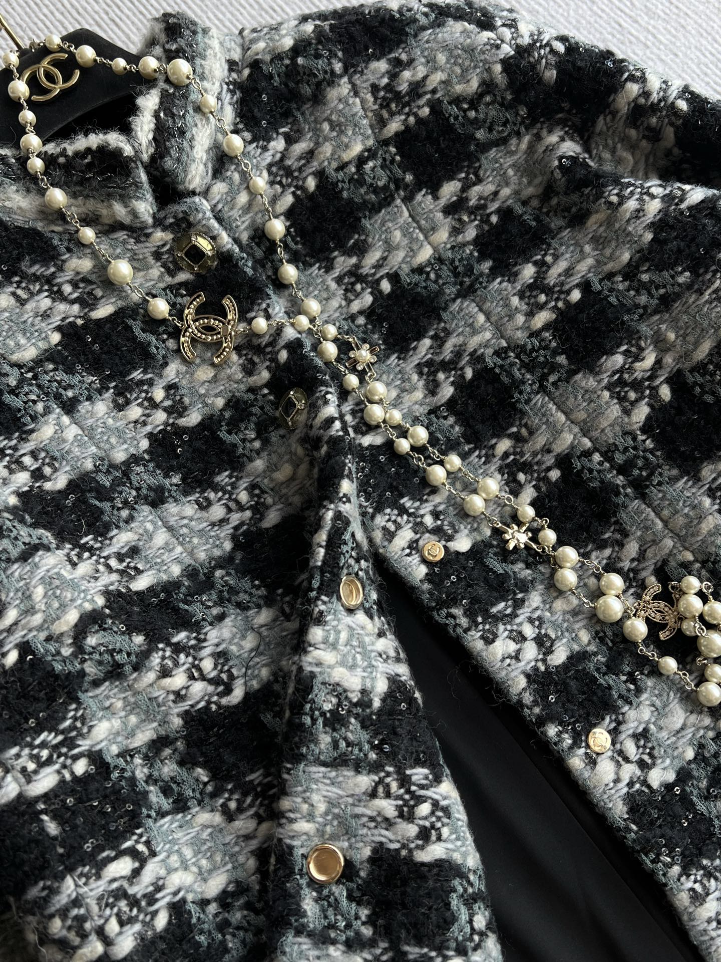 Chanel 2025 Plaid Tweed Jacket Black Wool Polyester 325363