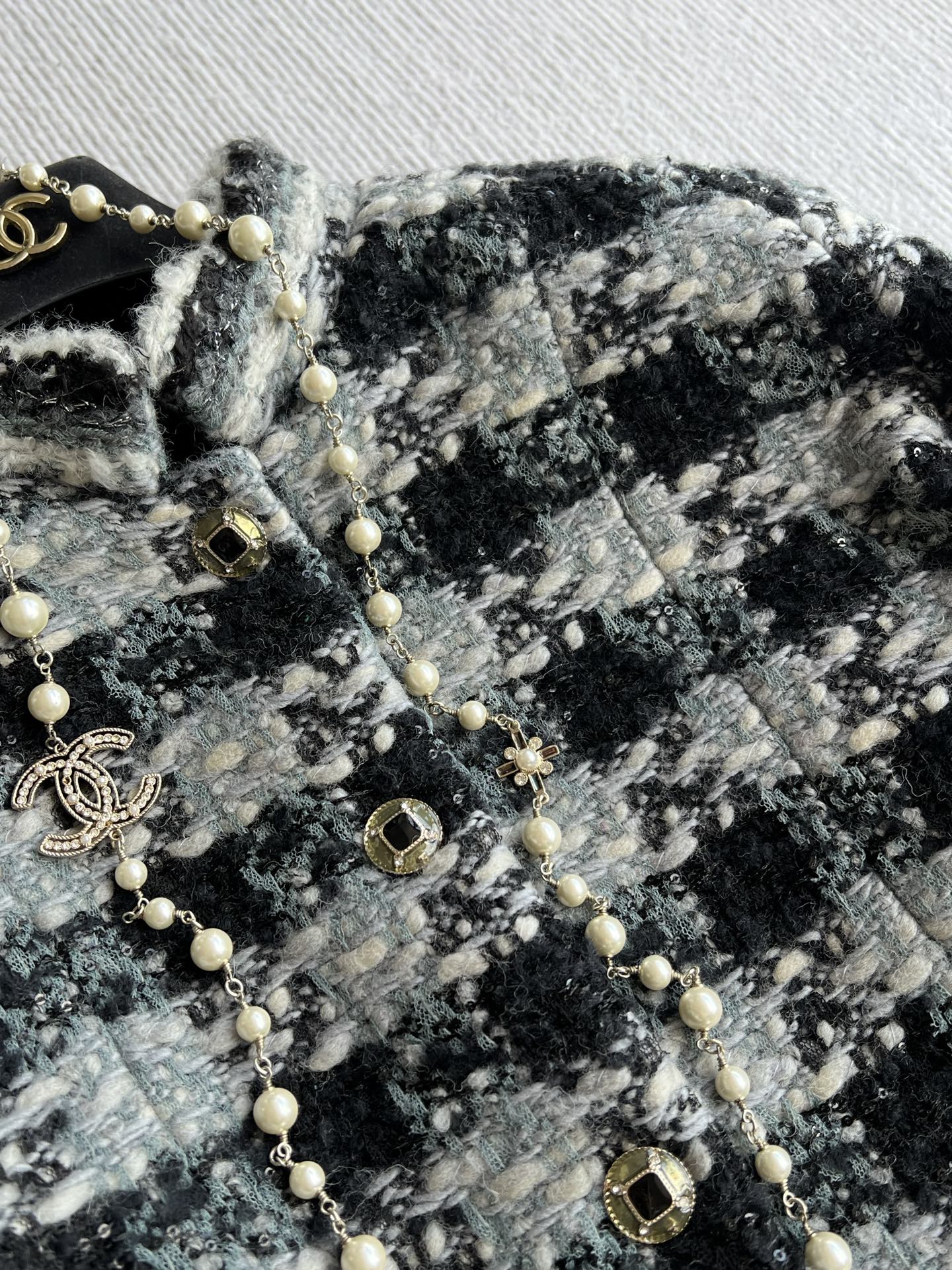 Chanel 2025 Plaid Tweed Jacket Black Wool Polyester 325363