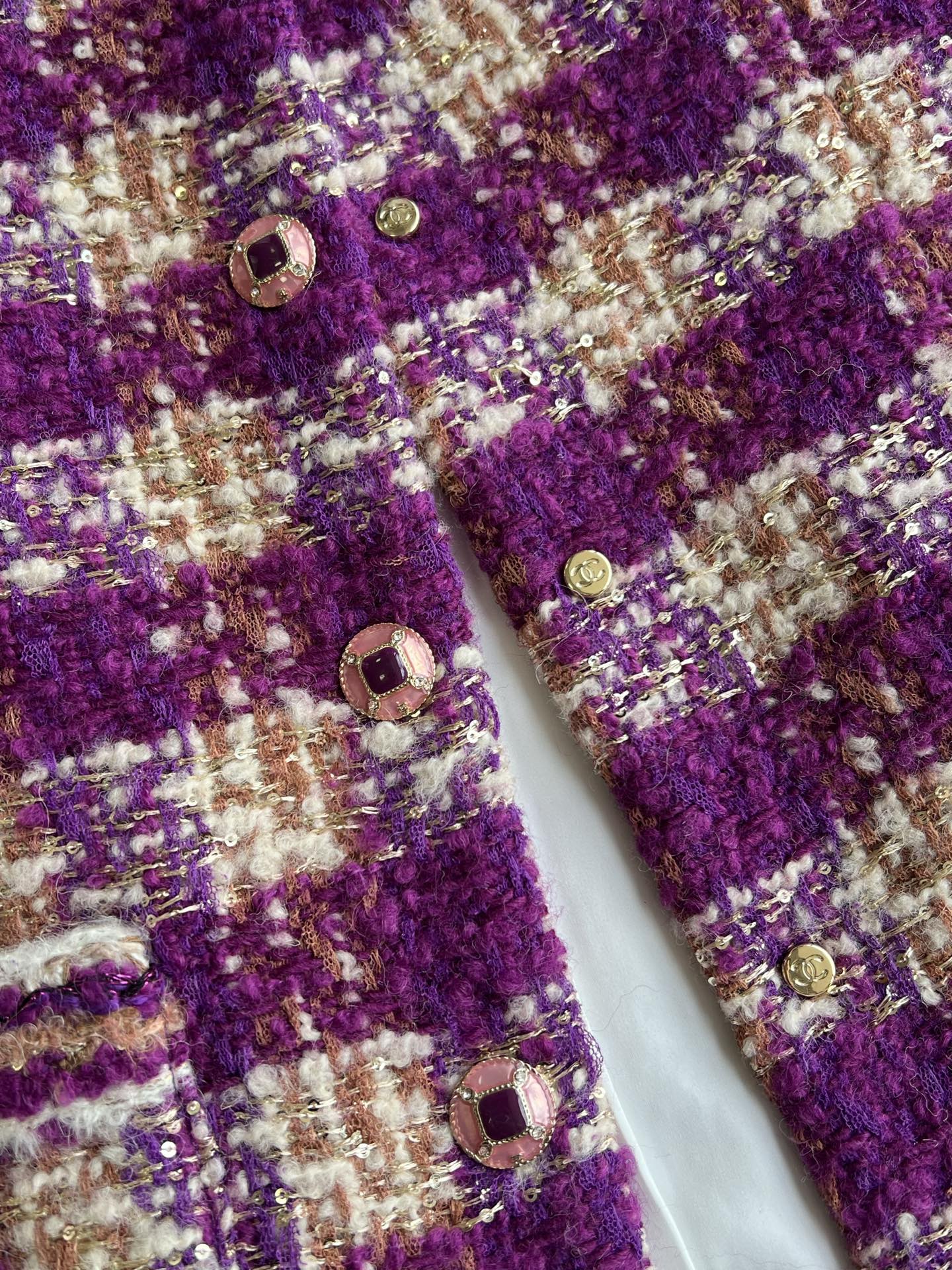 Chanel 2025 Plaid Tweed Vest Jacket Puprle Wool Polyester 325378