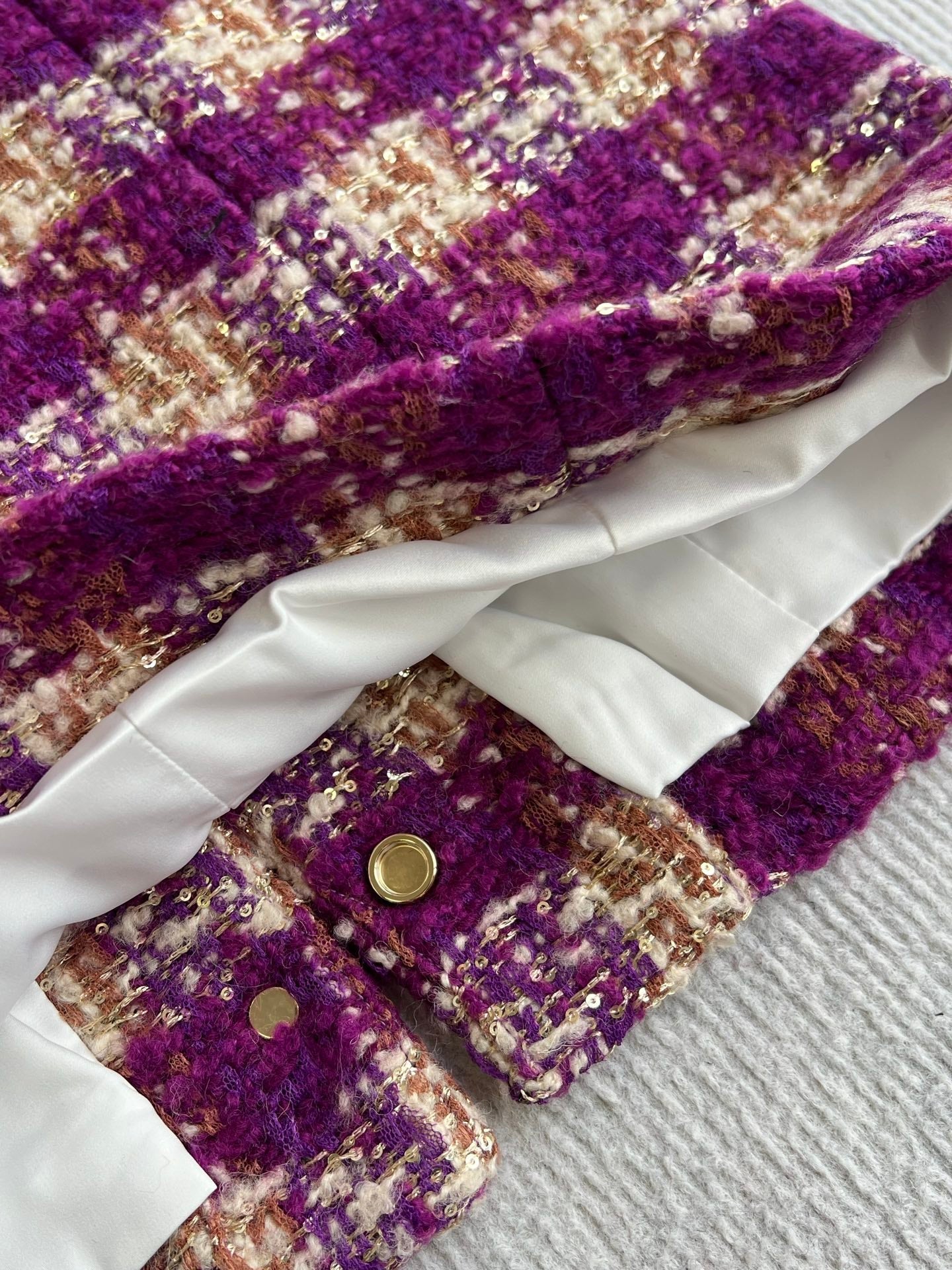 Chanel 2025 Plaid Tweed Vest Jacket Puprle Wool Polyester 325378