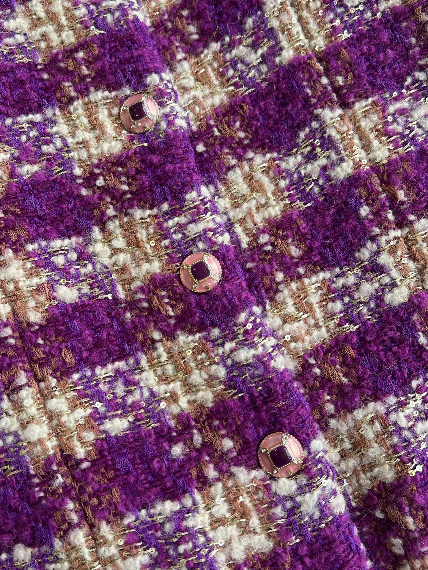 Chanel 2025 Plaid Tweed Vest Jacket Puprle Wool Polyester 325378