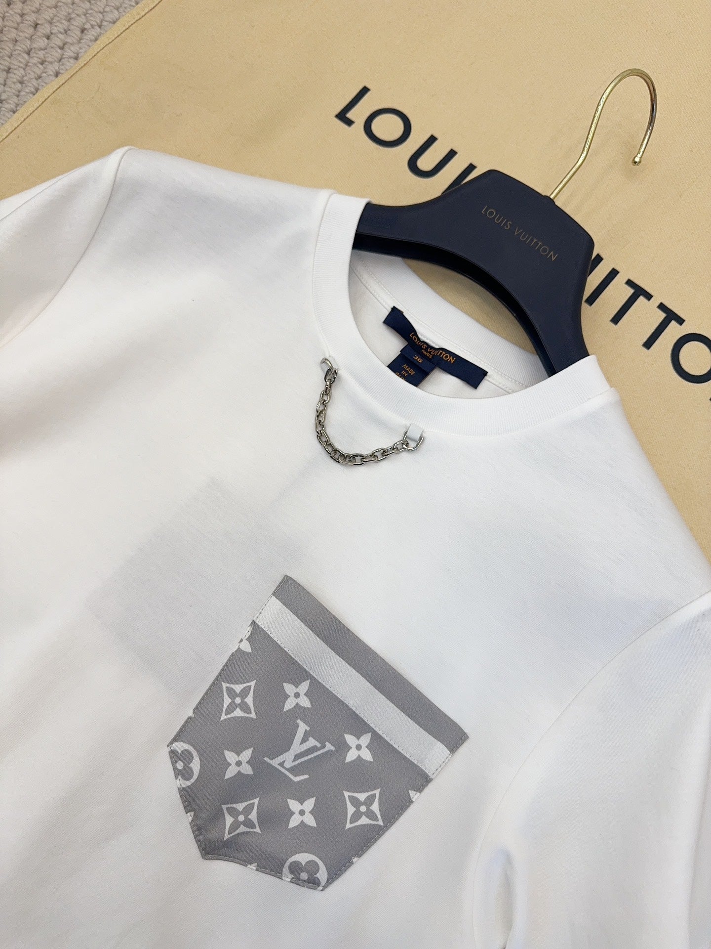 LV 25 Neck T-shirt White Mix Grey Cotton