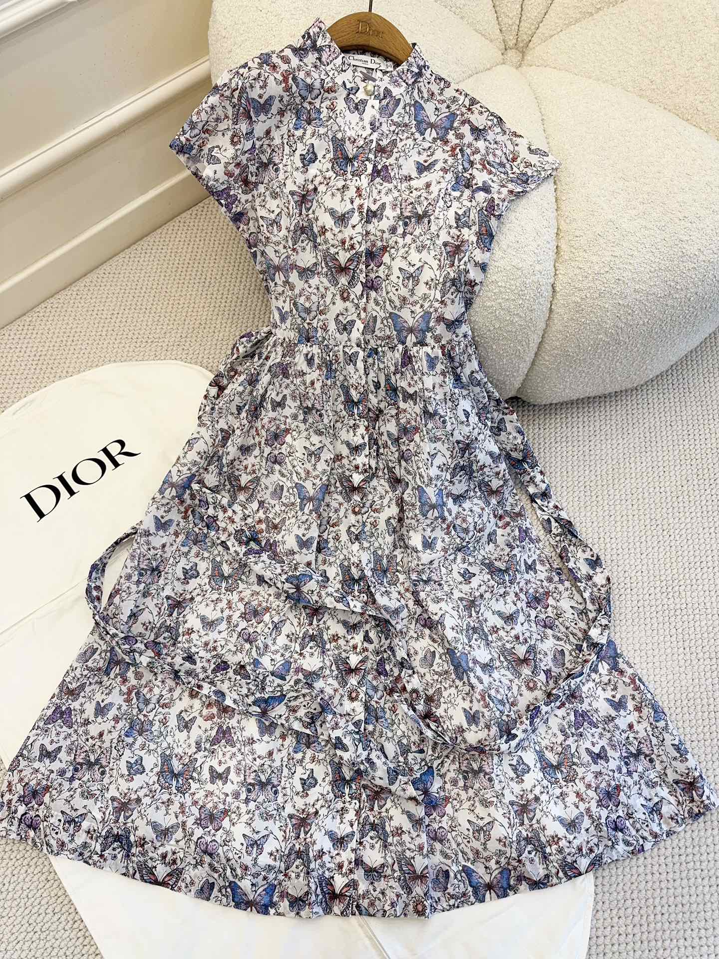 CD 2025 Butterfly Floral Print Dress Multicolor Cotton