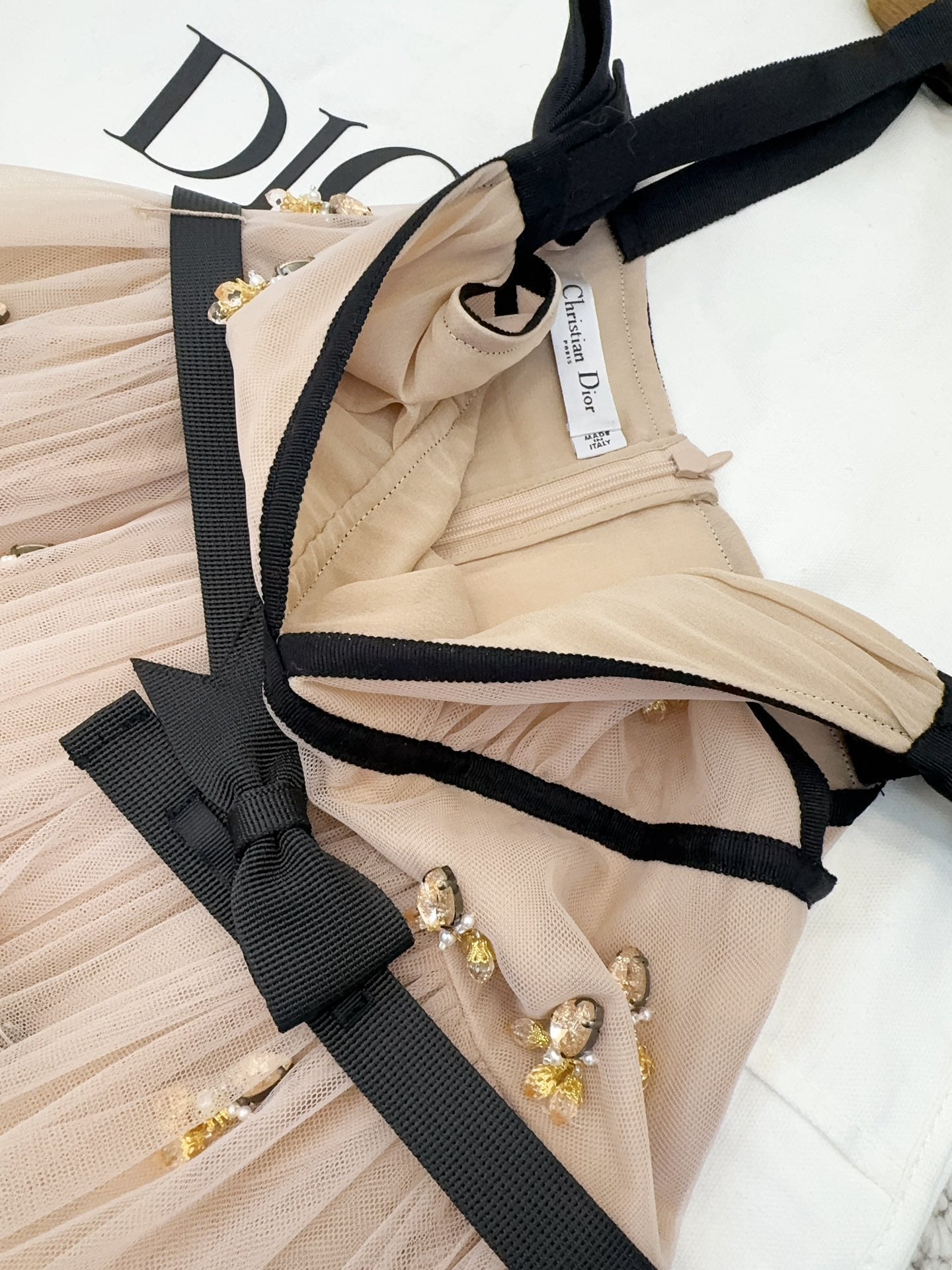 CD 2025 Beaded Dress Gray-pink Mesh Silk