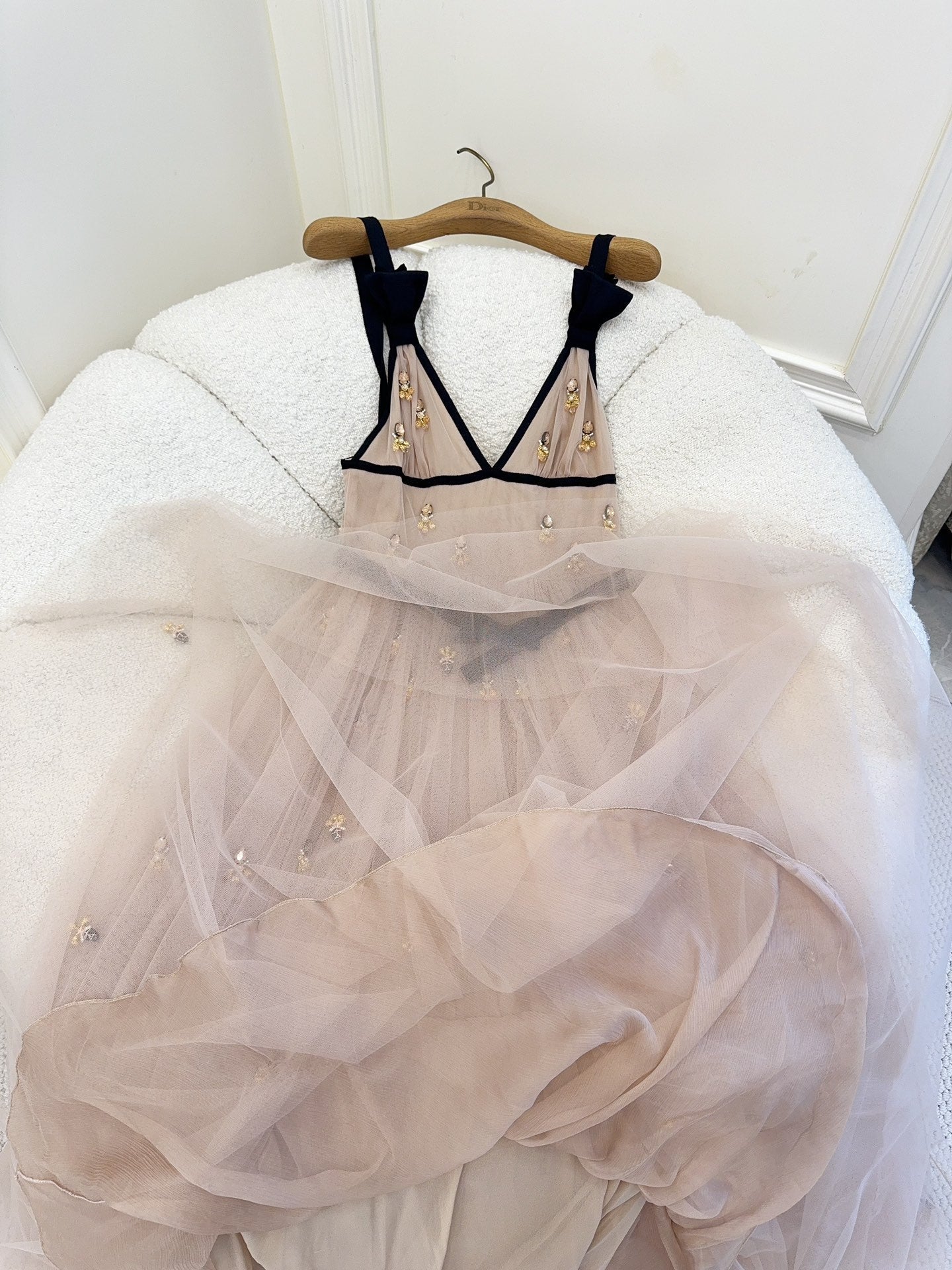 CD 2025 Beaded Dress Gray-pink Mesh Silk