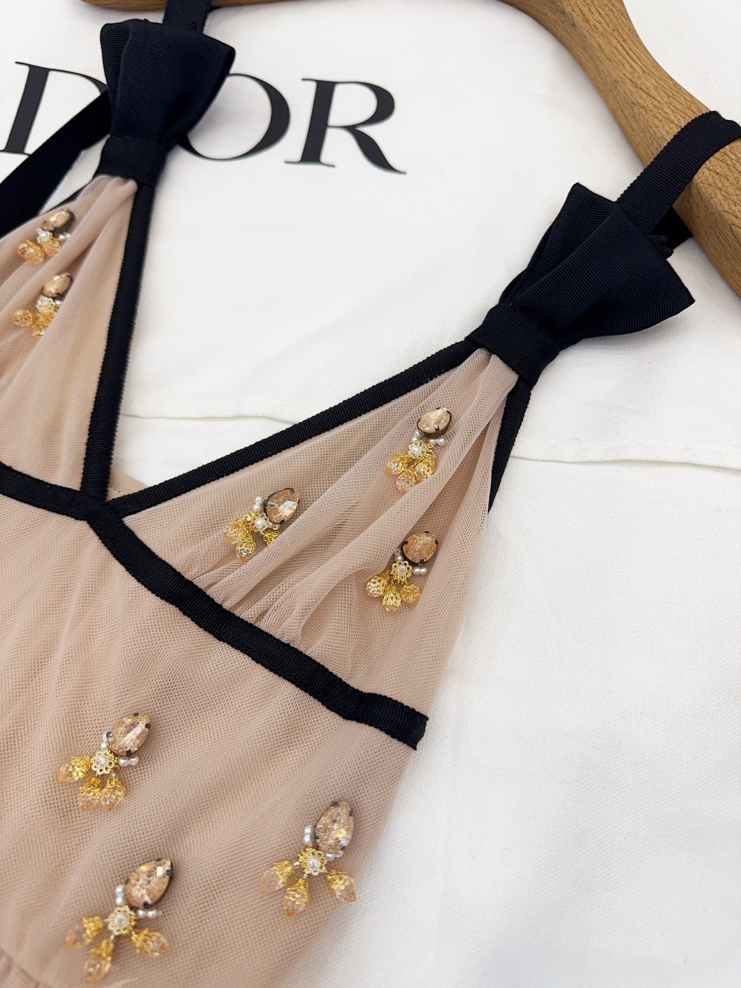 CD 2025 Beaded Dress Gray-pink Mesh Silk