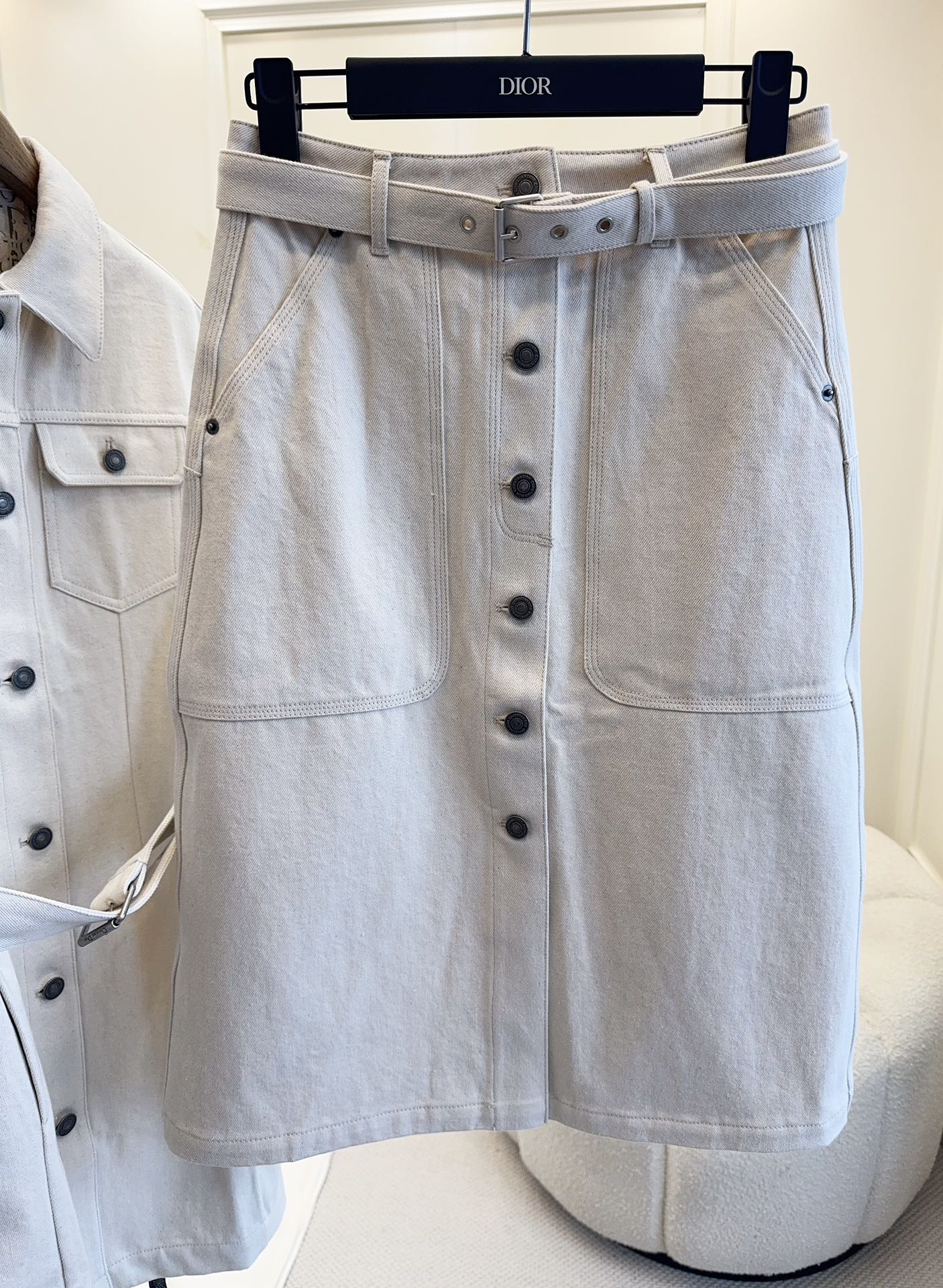 CD 25 Monogram Denim Skirt Beige Cotton