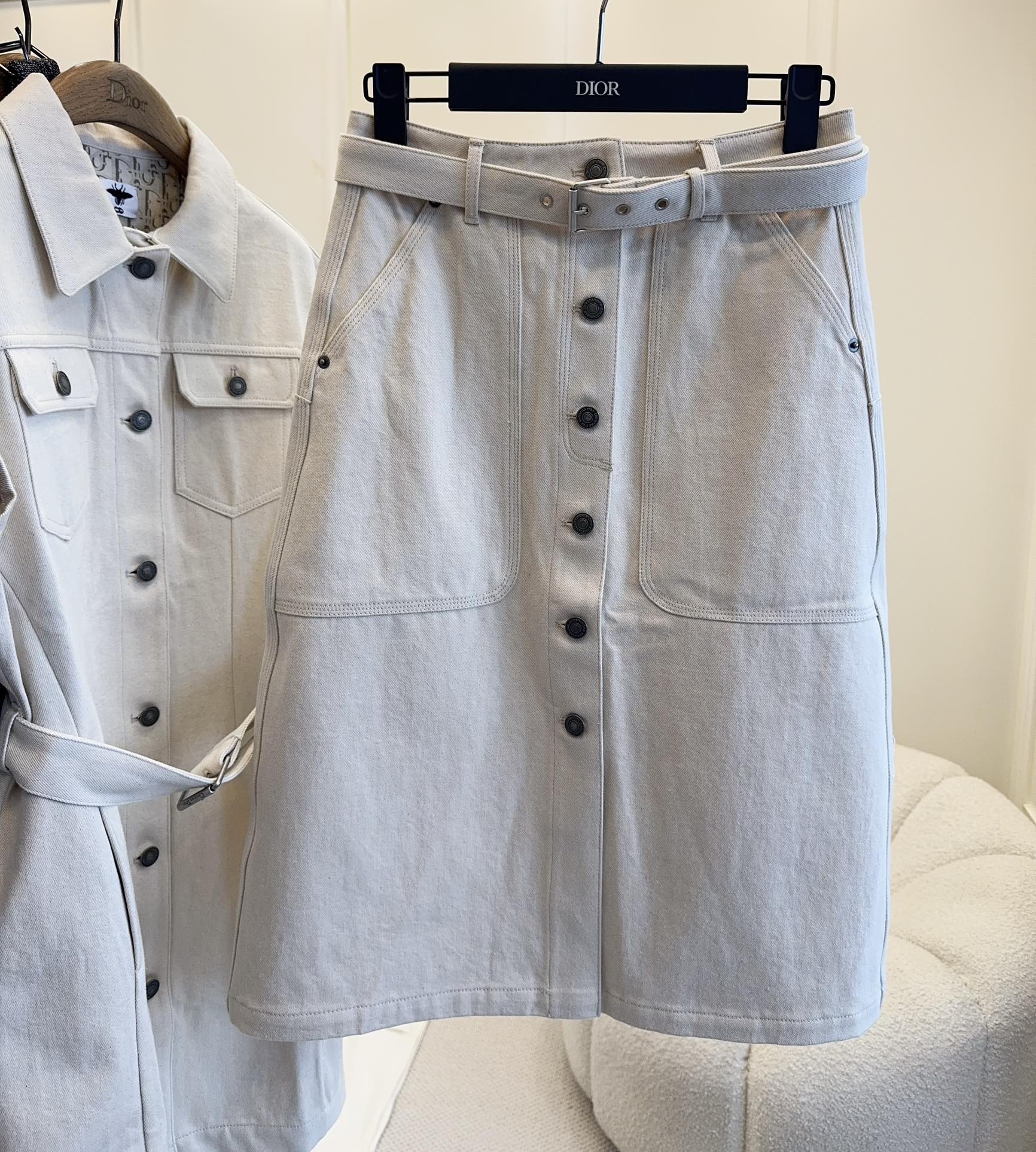 CD 25 Monogram Denim Skirt Beige Cotton