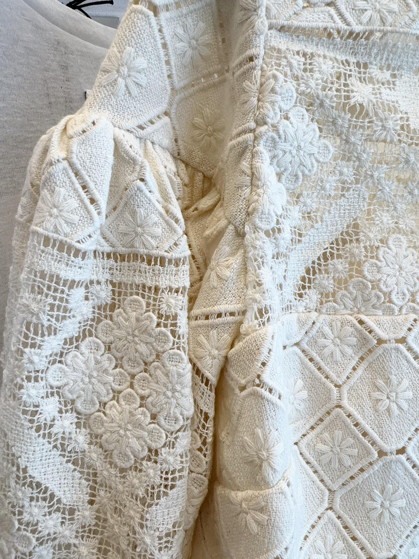 Zimmermann 25 WYLIE CROCHET BLOUSE tea white lace cotton