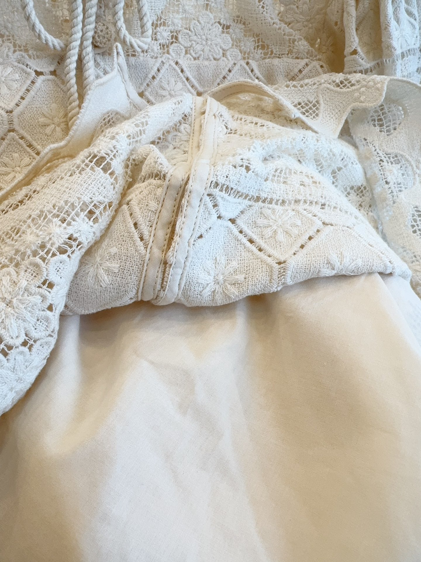 Zimmermann 25 WYLIE CROCHET BLOUSE tea white lace cotton