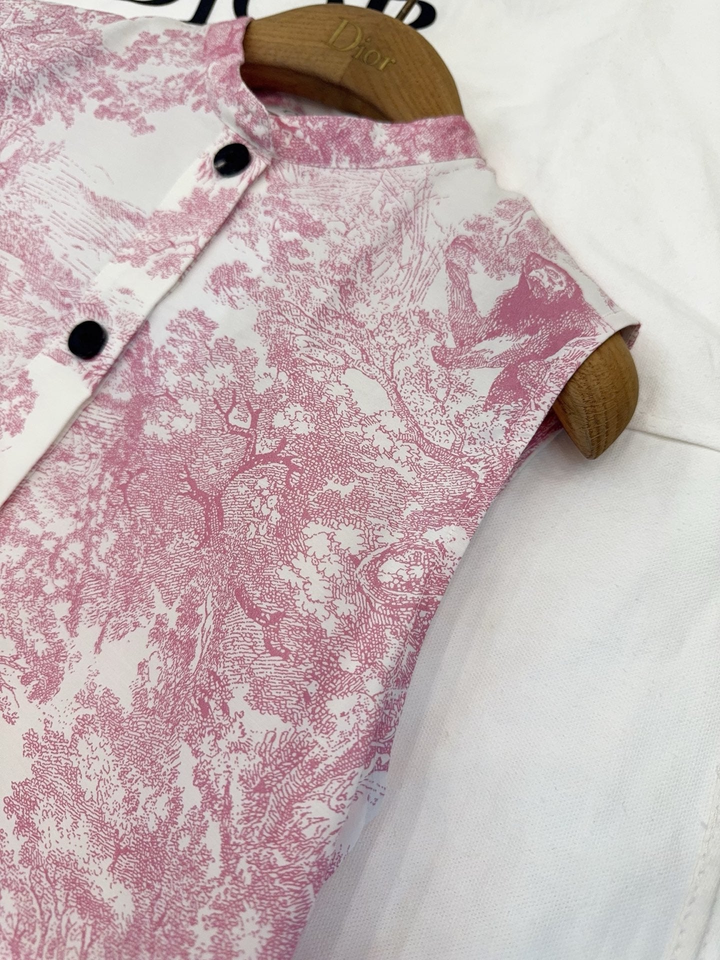 CD 25 Jouy Print Sleeveless Dress Pink Silk Cotton