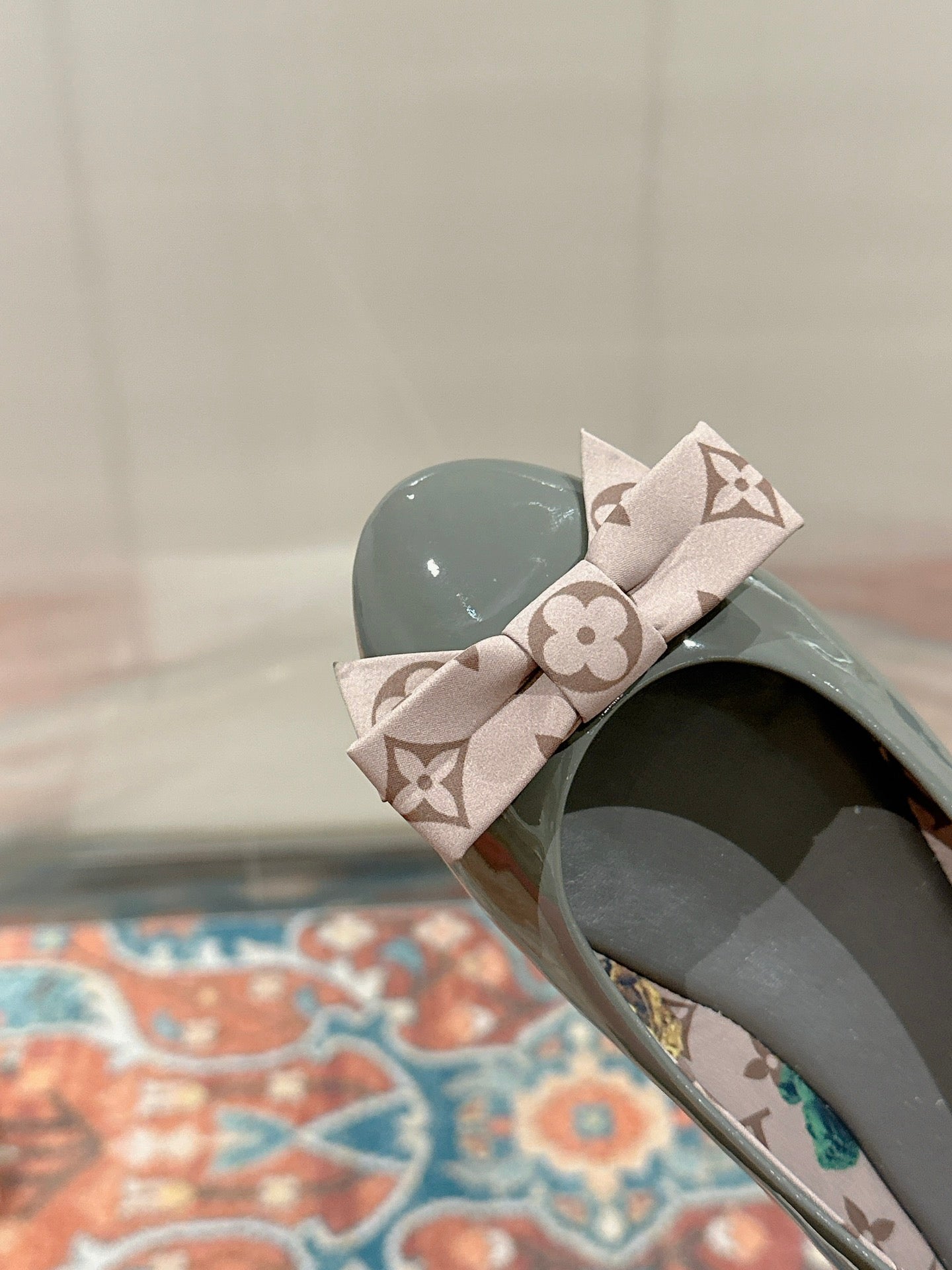 LV Popi Flat Ballerina Green Cement Color Cowhide