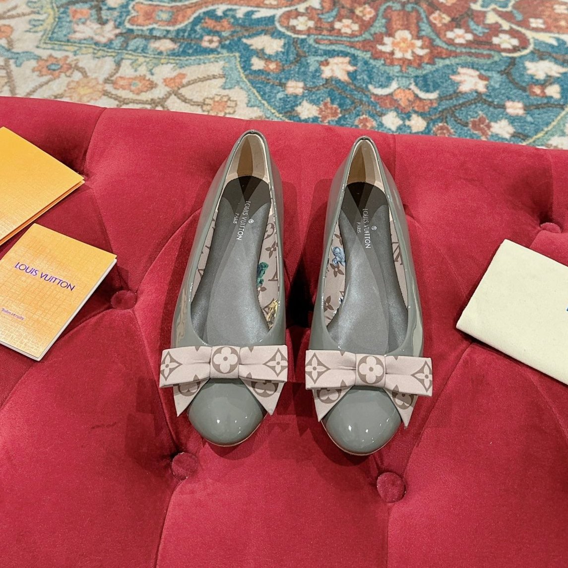 LV Popi Flat Ballerina Green Cement Color Cowhide