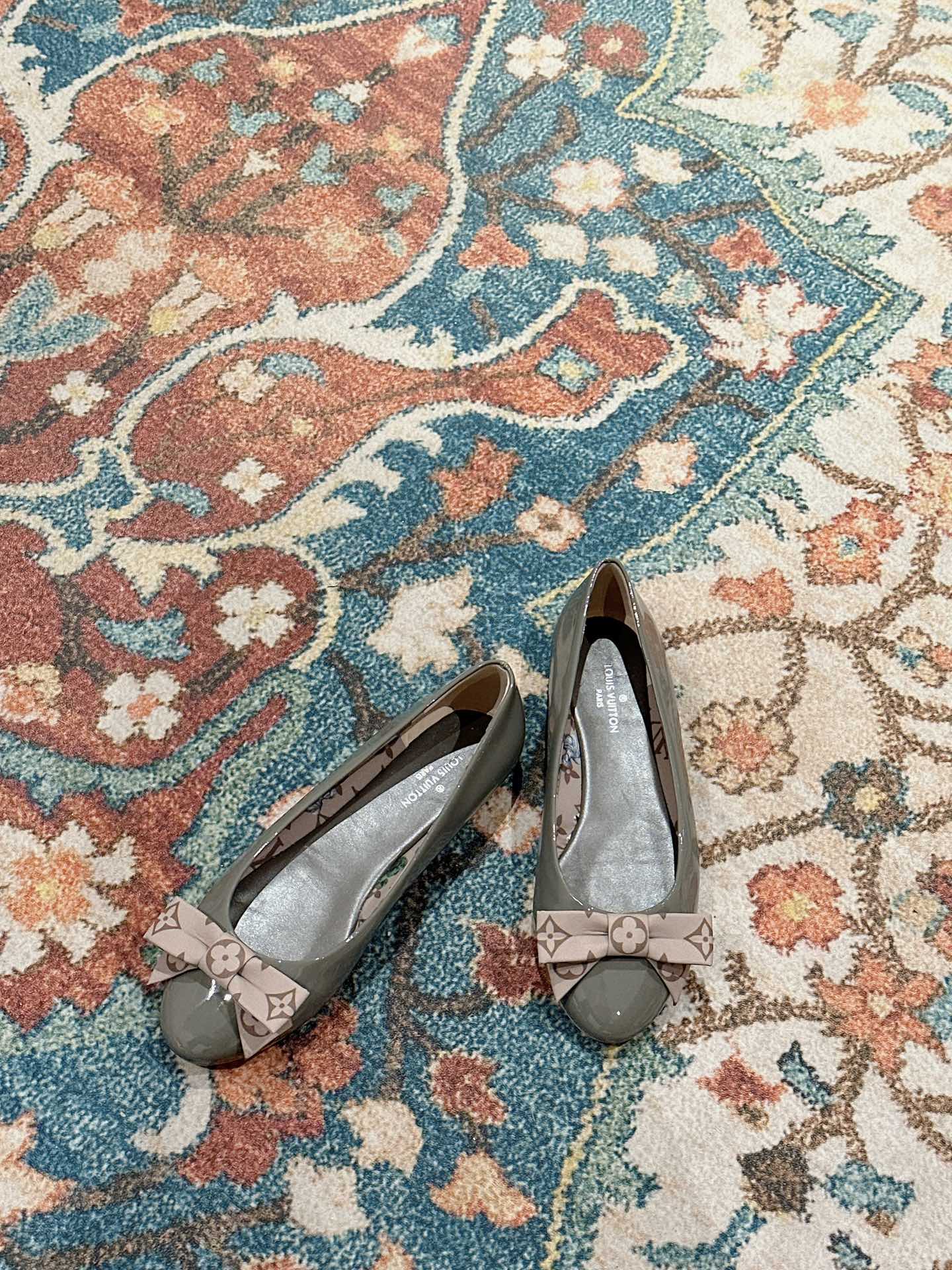 LV Popi Flat Ballerina Green Cement Color Cowhide