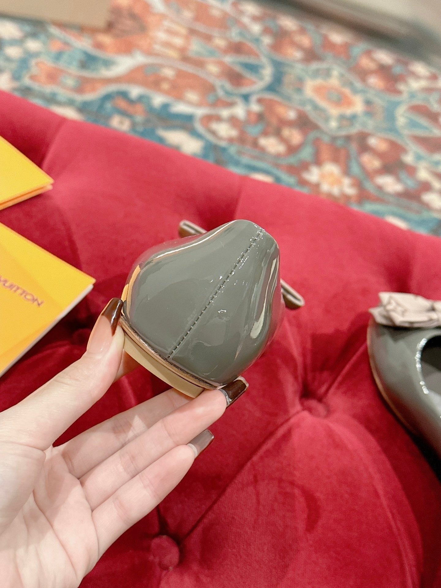 LV Popi Flat Ballerina Green Cement Color Cowhide