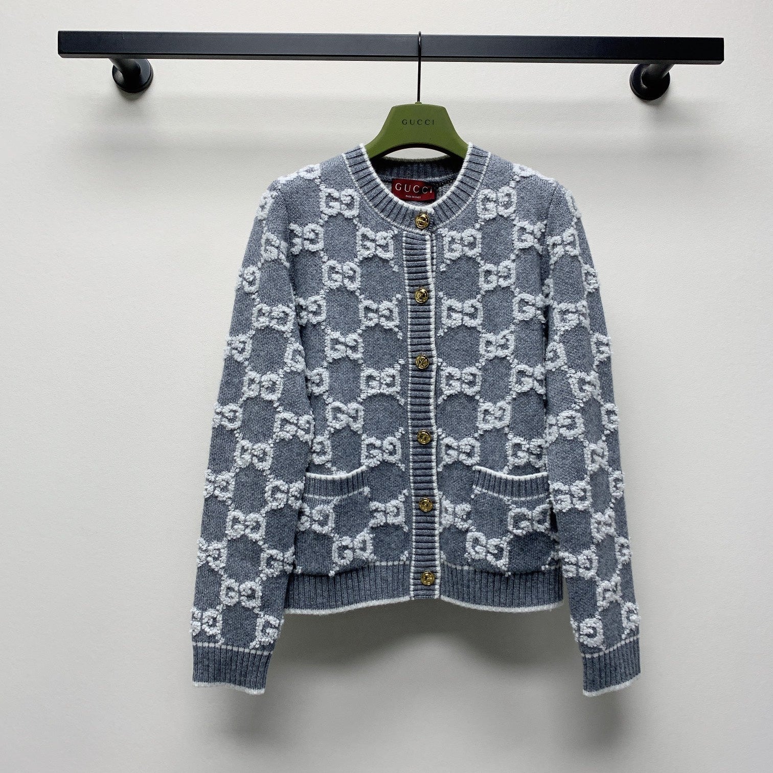 GG 25 Round Neck Knitted Cardigan Grey Wool 0013