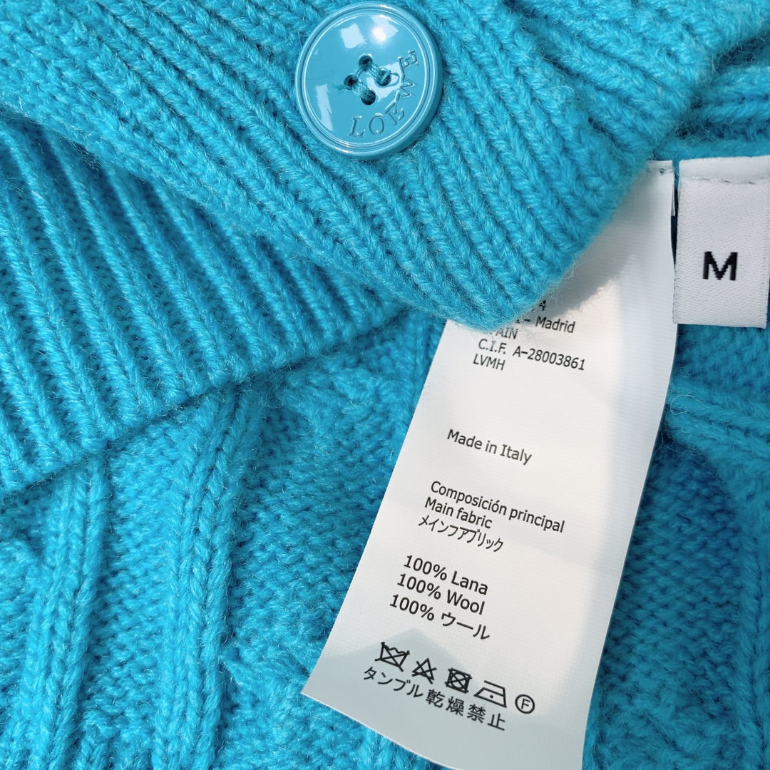 Loewe 2025 Knitted Embroidered Logo Button-Up Cardigan Blue Wool 289137