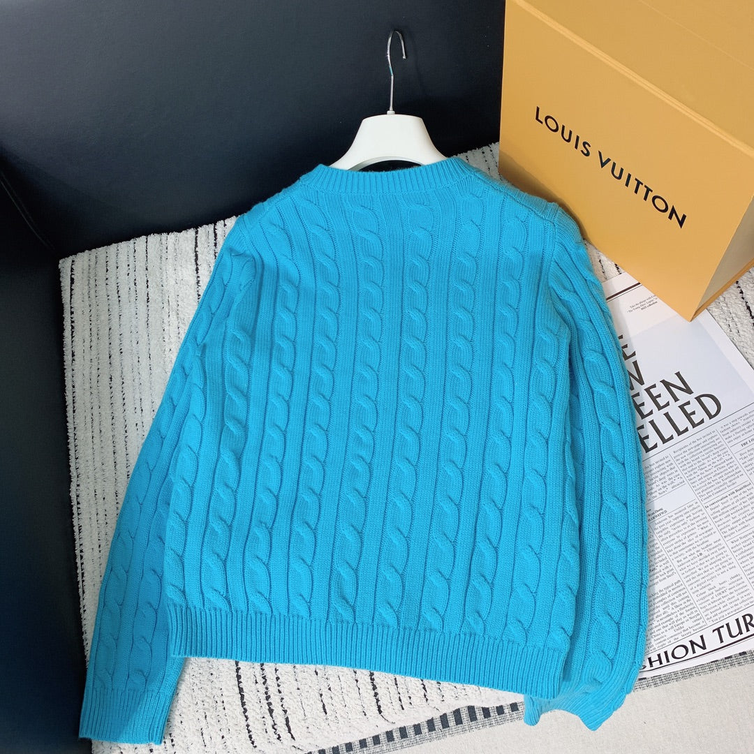 Loewe 2025 Knitted Embroidered Logo Button-Up Cardigan Blue Wool 289137