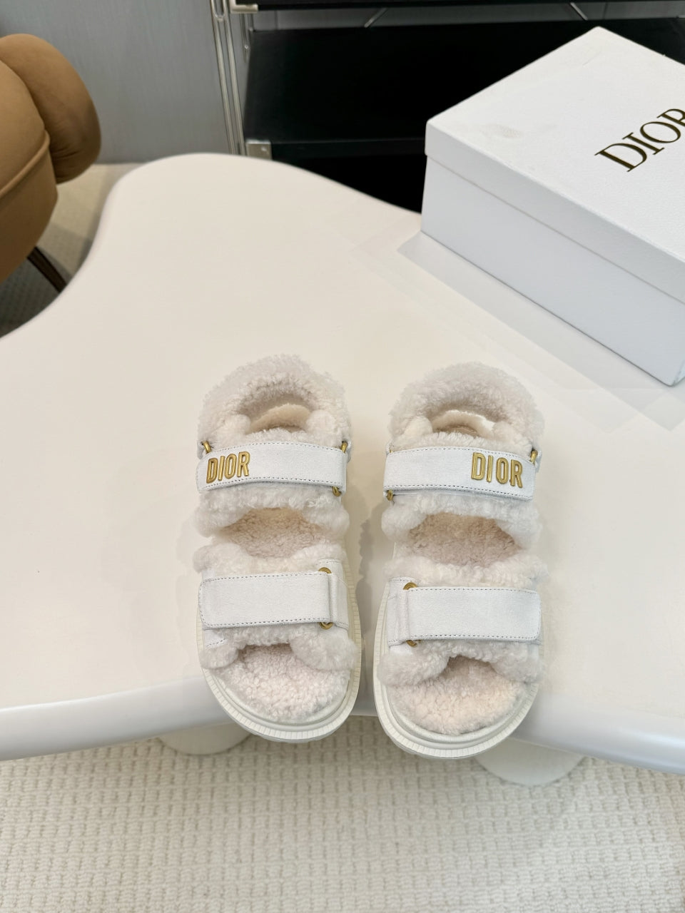 CD Dioract Sandal White Suede Wool 529374