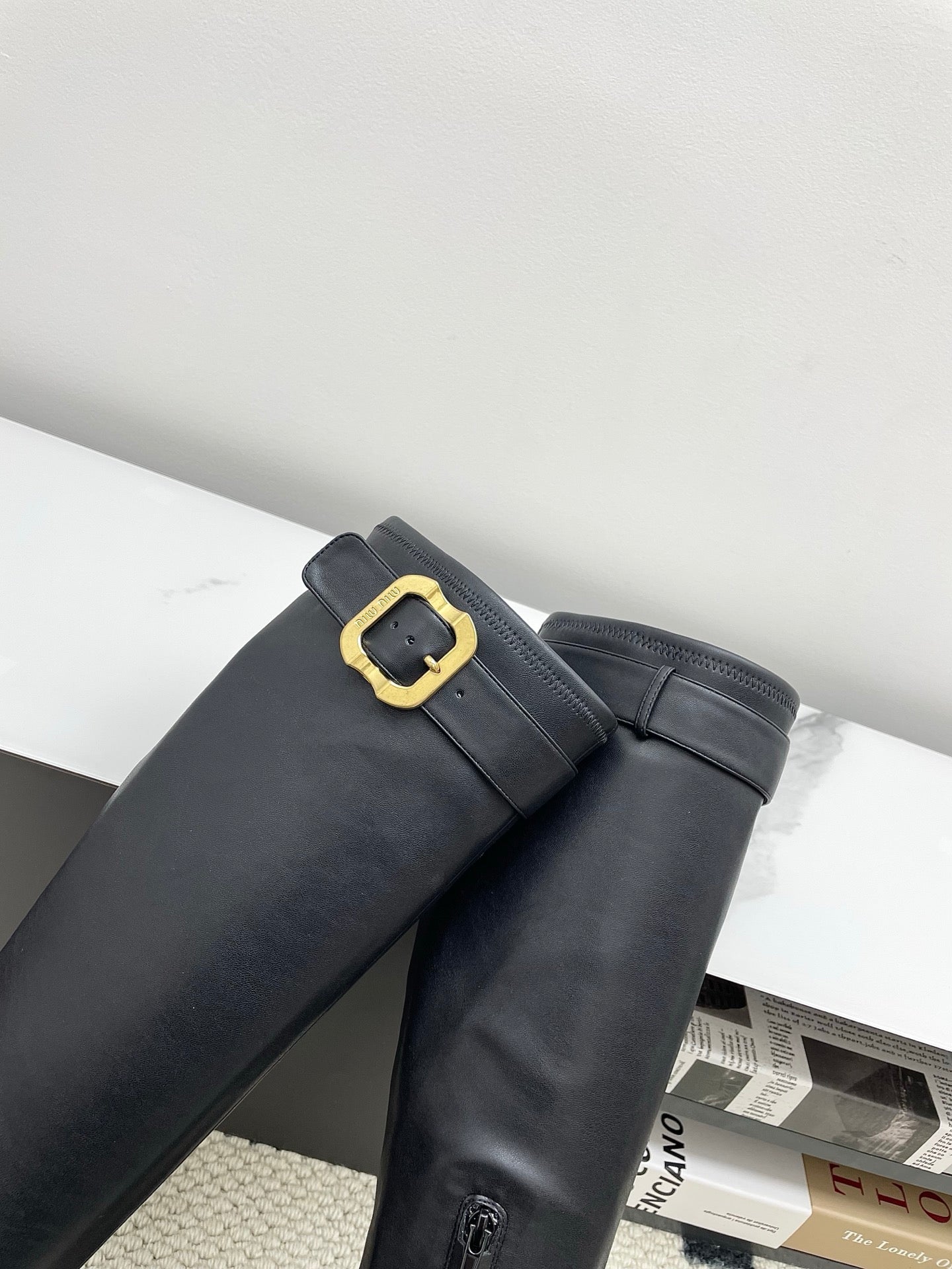 Miumiu 25 Long Boot Black Leather 549776