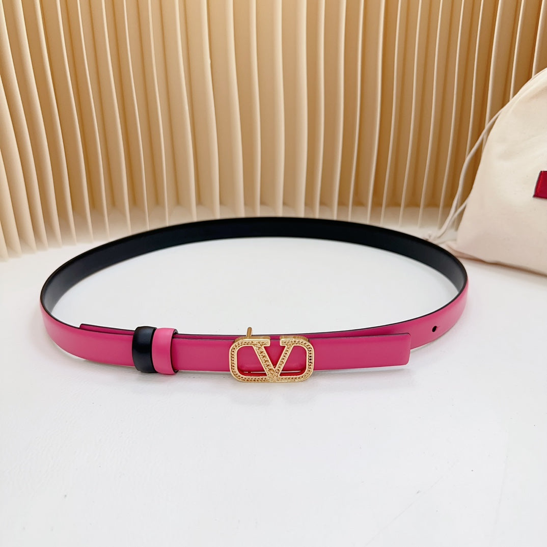Vlogo Buckle Water Wave Gold Copper Glossy Pink Black Leather 20mm Belt
