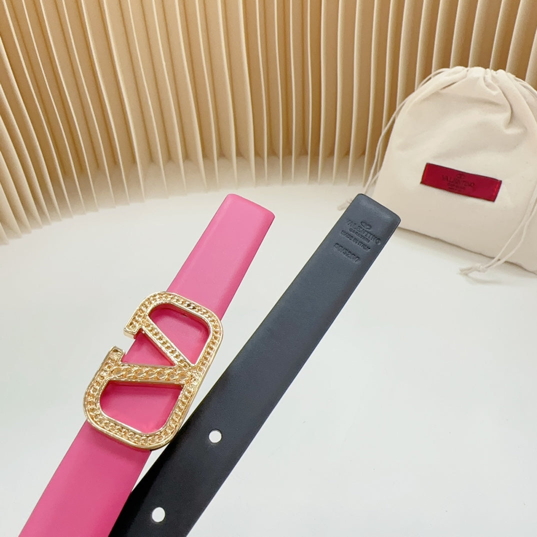 Vlogo Buckle Water Wave Gold Copper Glossy Pink Black Leather 20mm Belt