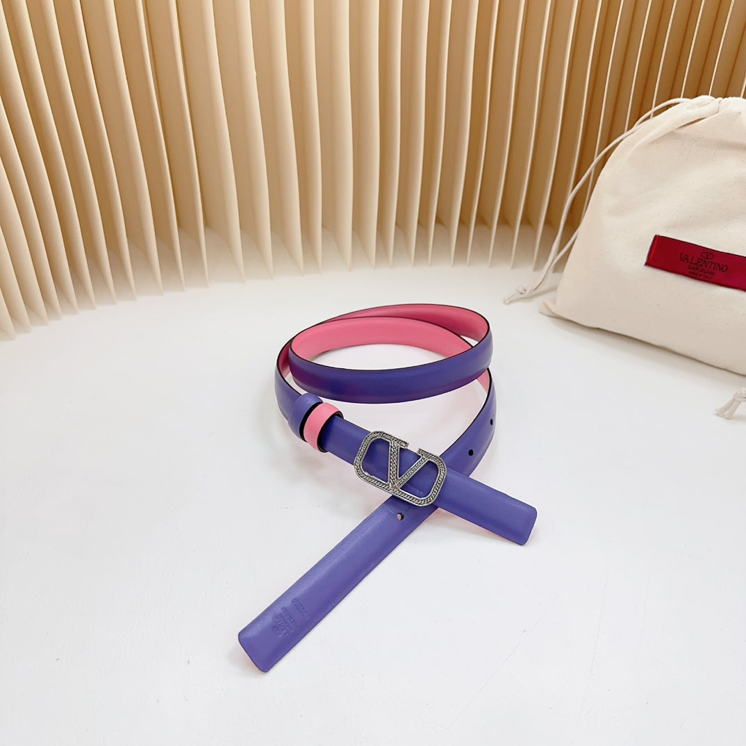 Vlogo Buckle Water Wave Silver Copper Glossy Pink Purple Leather 20mm Belt