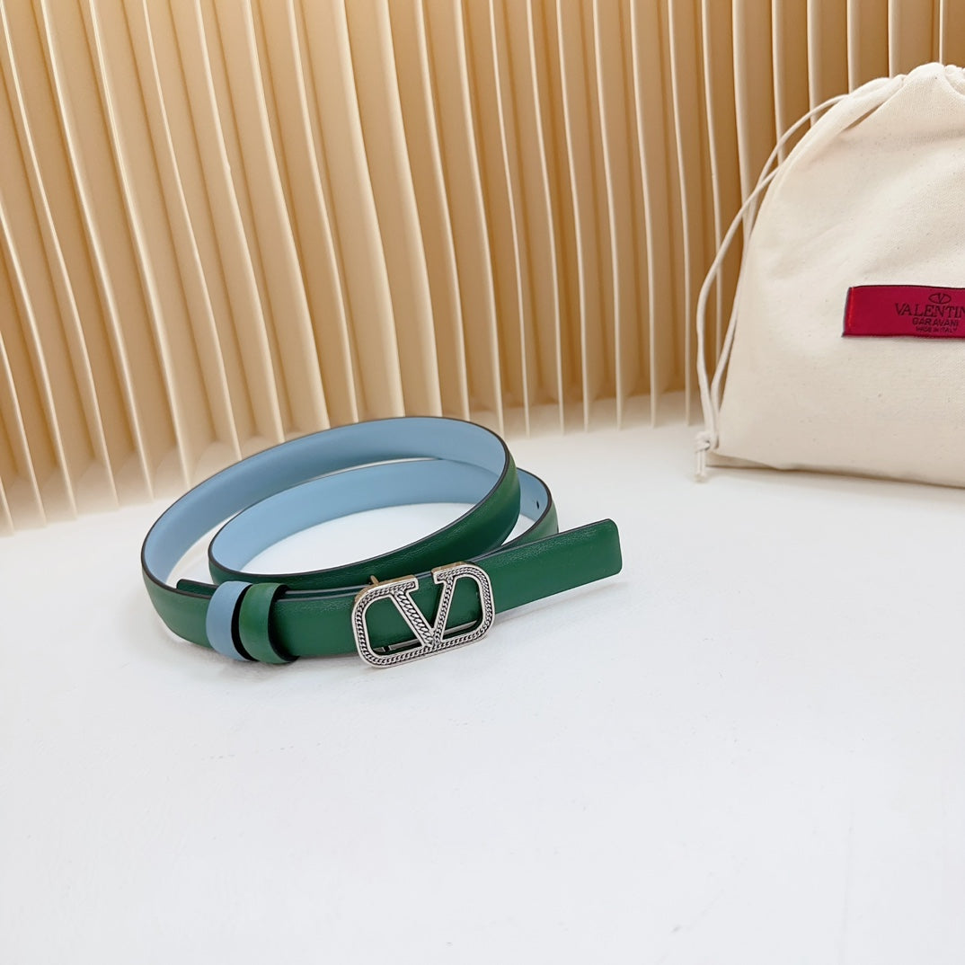 Vlogo Buckle Water Wave Silver Copper Glossy Dark Green Cloud Blue Leather 20mm Belt