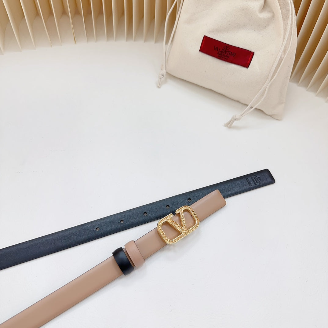 Vlogo Buckle Water Wave Gold Copper Glossy Beige Black Leather 20mm Belt