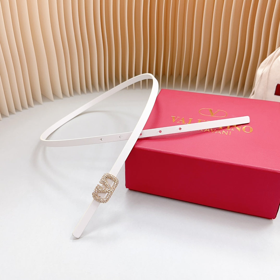 VL Belt 8mm Buckle Gold Diamond Leather White